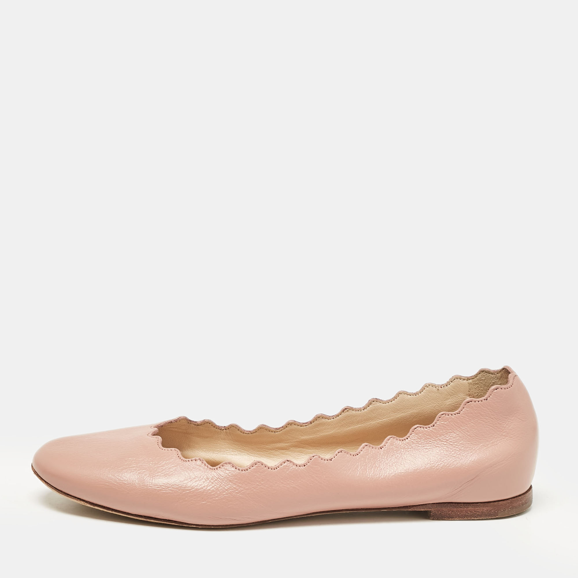 

Chloe Pink Scalloped Leather Lauren Ballet Flats Size