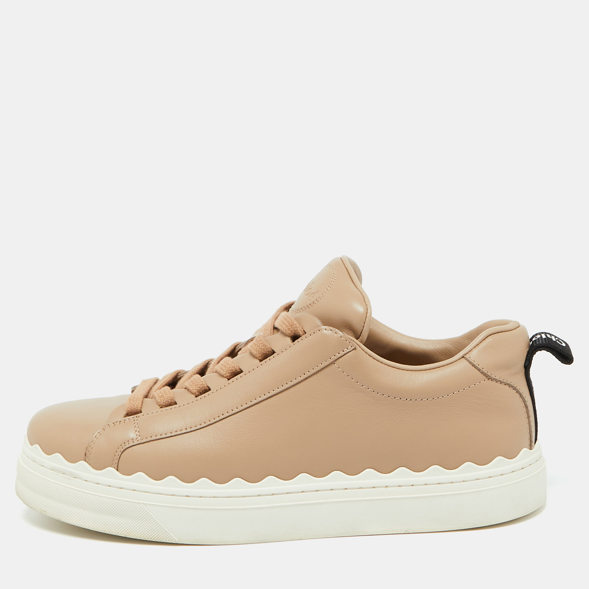 

Chloe Beige Leather Lauren Scalloped Low Top Sneakers Size