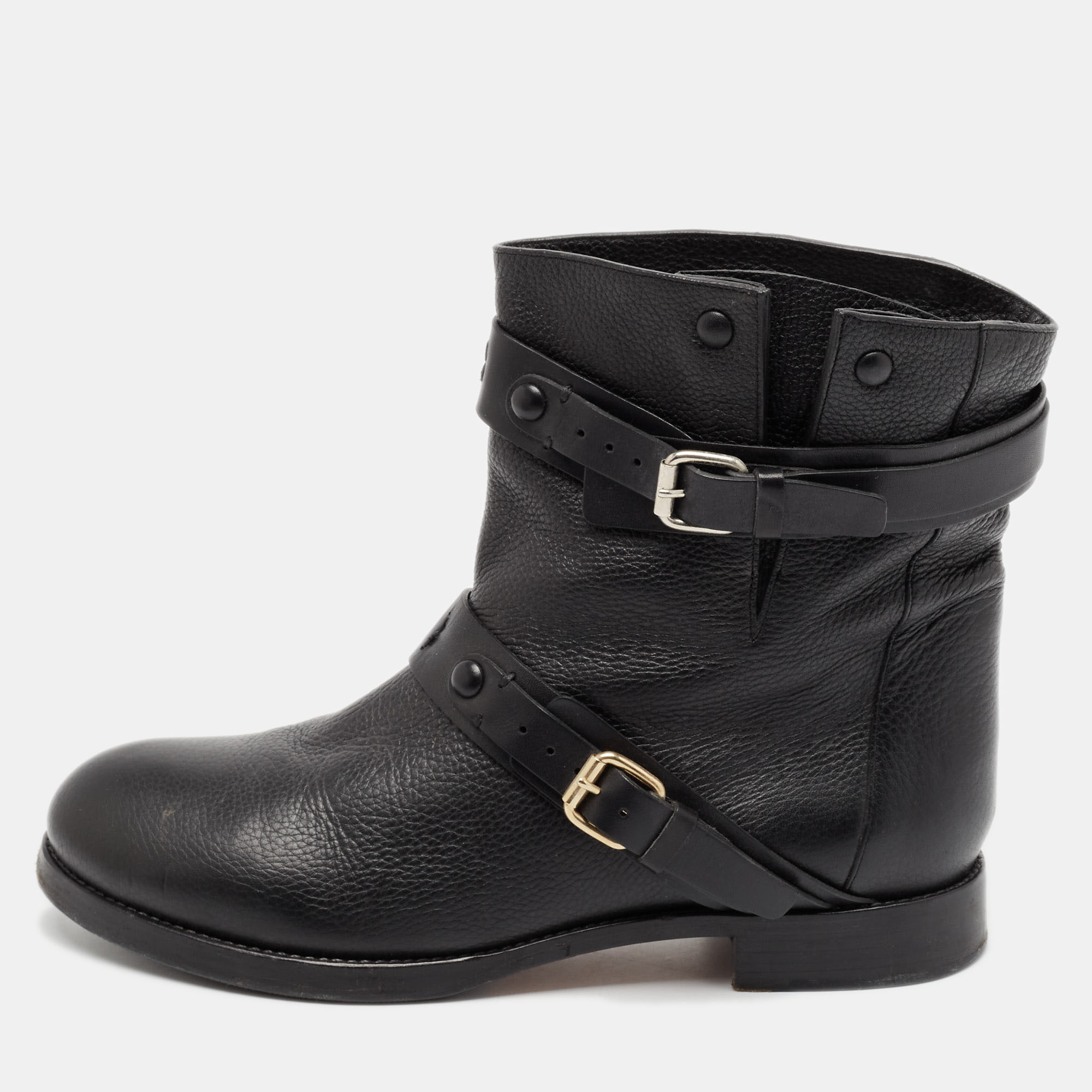 

Chloe Black Leather Buckle Detail Ankle Boots Size