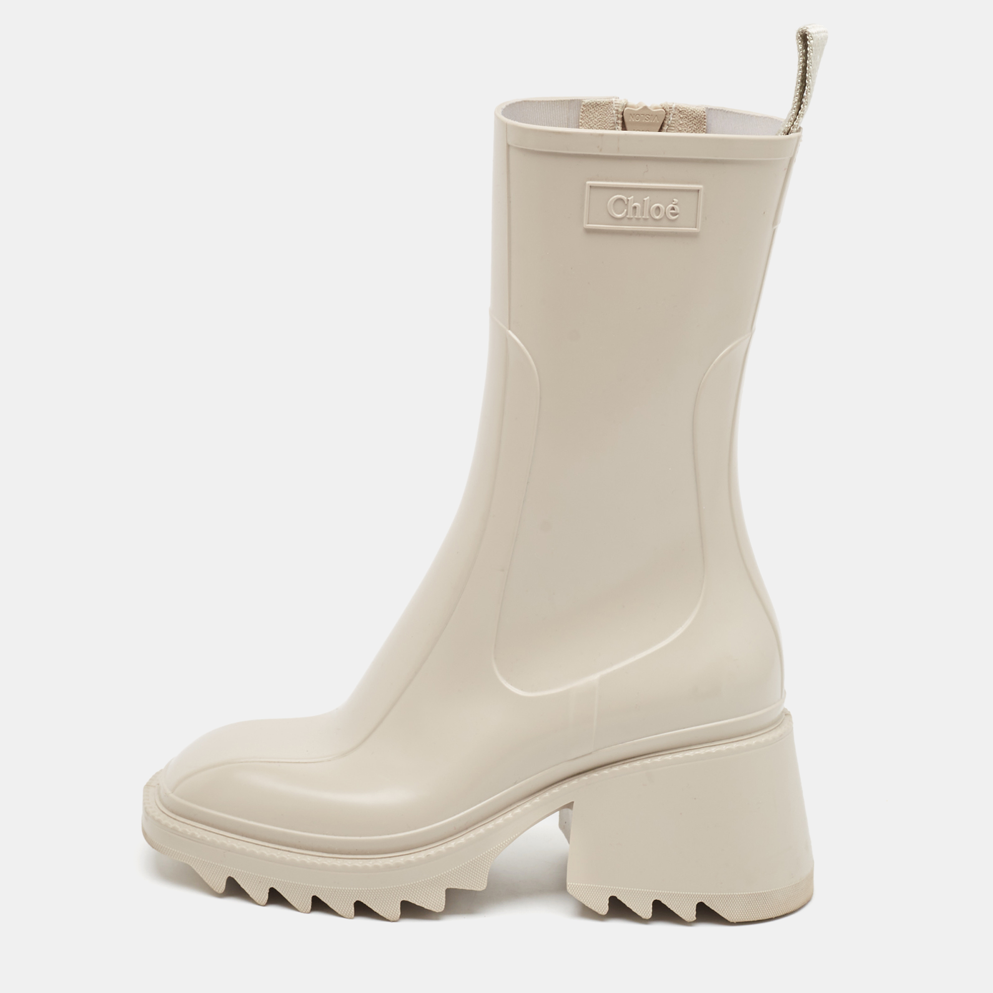 

Chloe Cream Rubber Betty Rain Boots Size