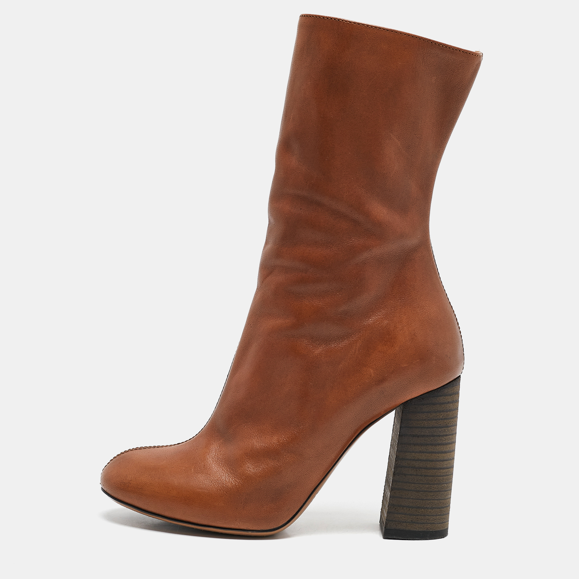 

Chloe Brown Leather Mid Calf Boots Size