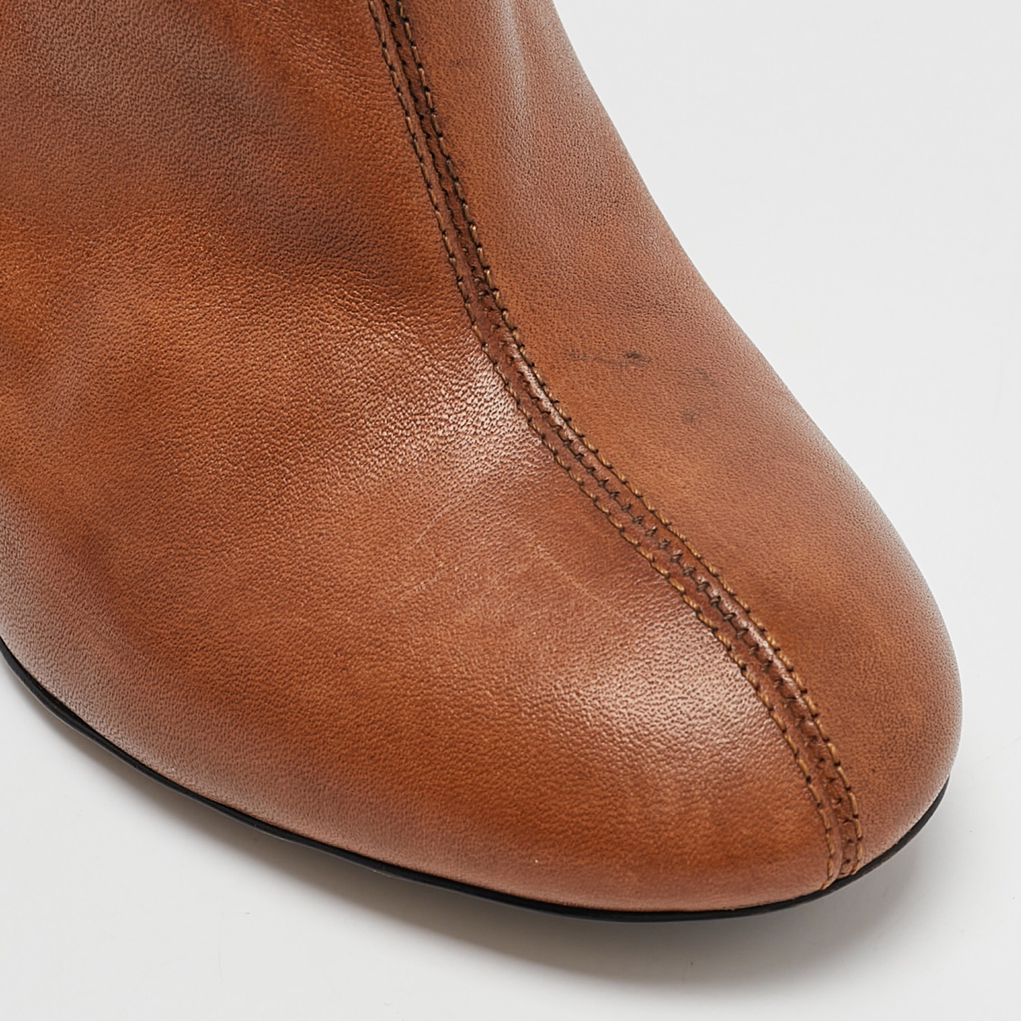 Chloe Brown Leather Mid Calf Boots Size 35 