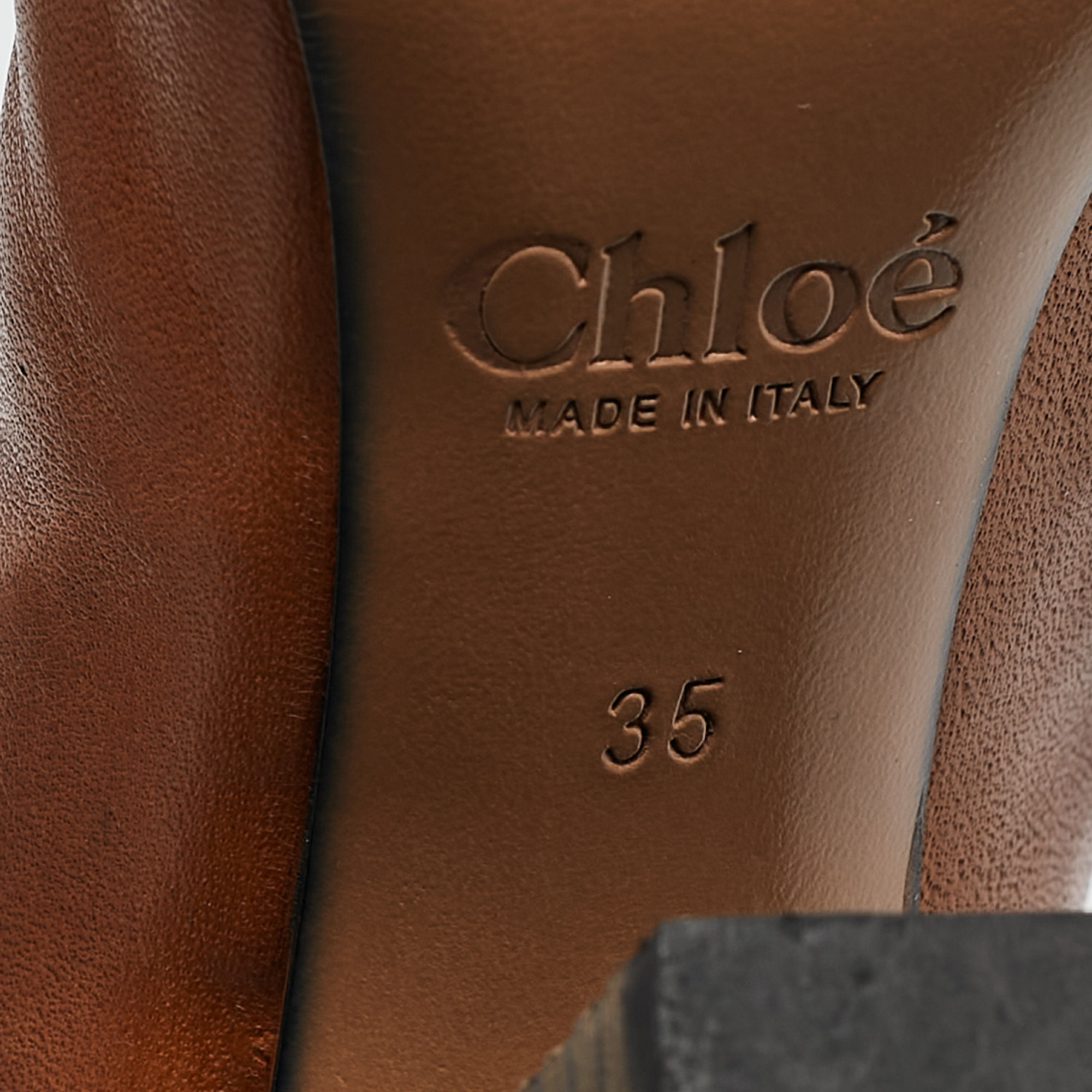 Chloe Brown Leather Mid Calf Boots Size 35 