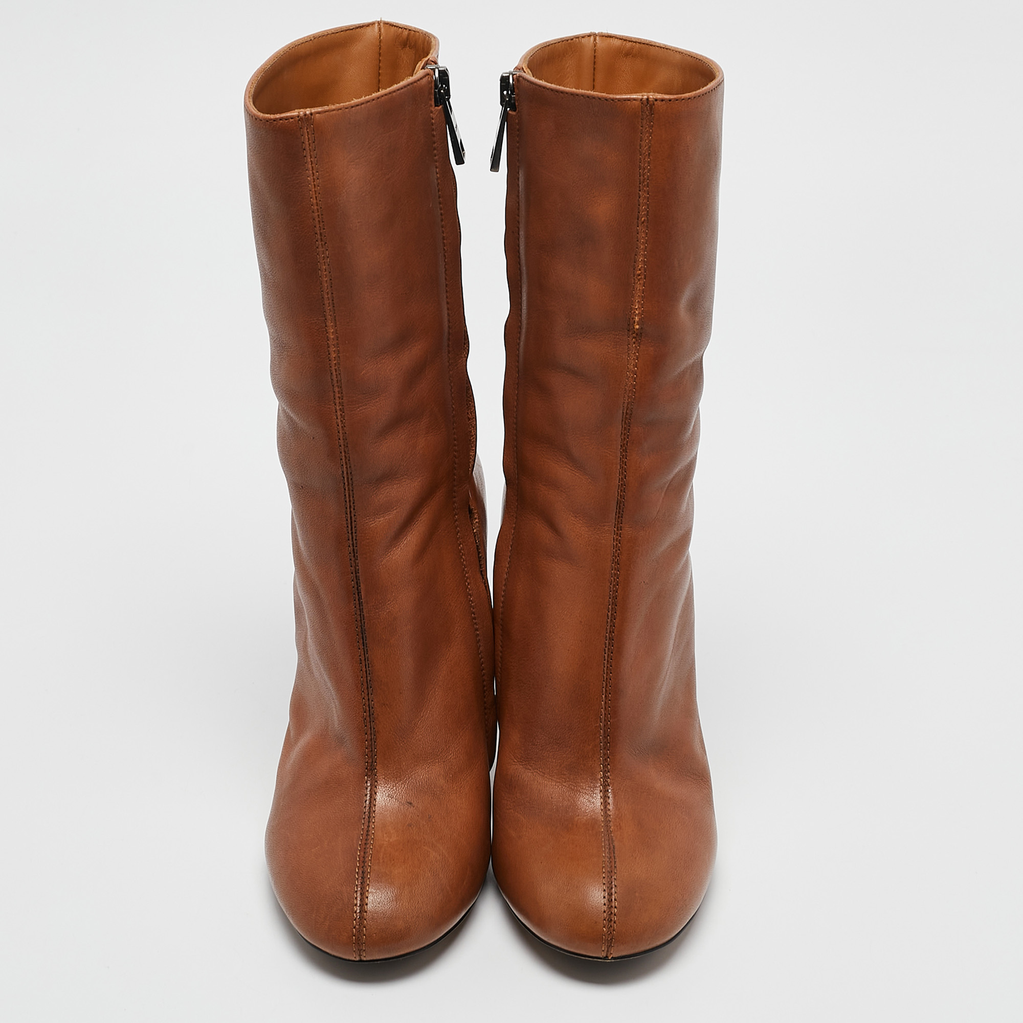 Chloe Brown Leather Mid Calf Boots Size 35 