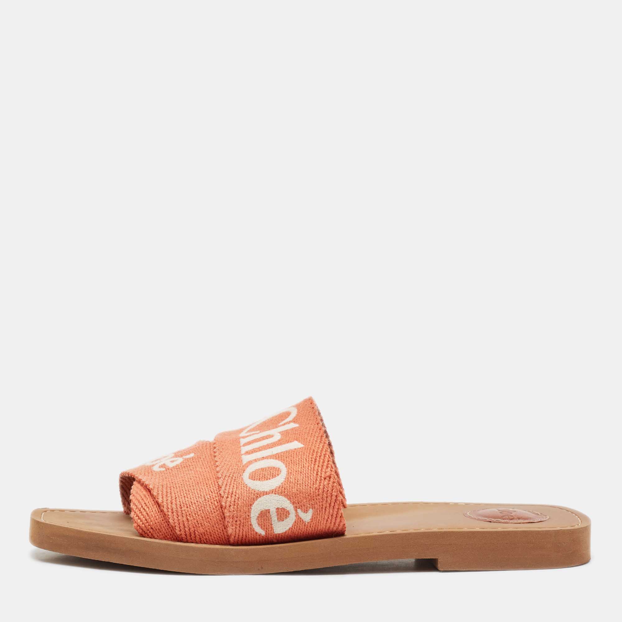 

Chloe Orange Logo Canvas Woody Flat Slides Size