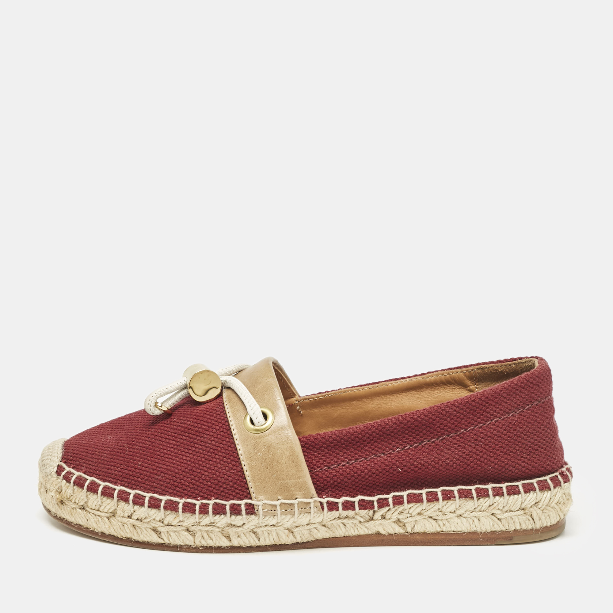 

Chloe Burgundy Canvas and Leather Espadrille Flats Size