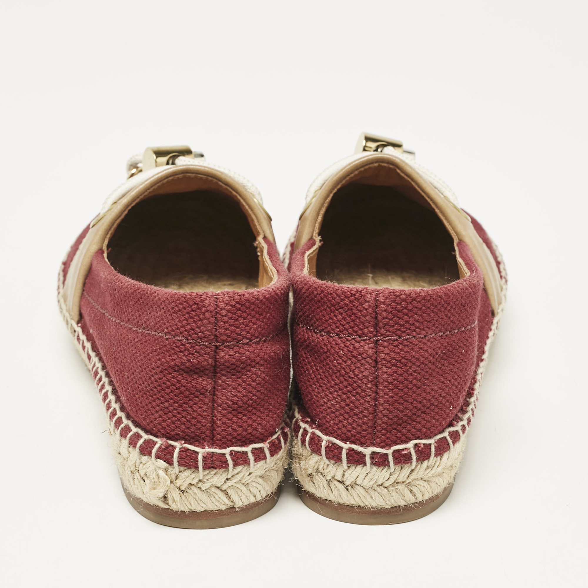 Chloe Burgundy Canvas and Leather Espadrille Flats Size 37 