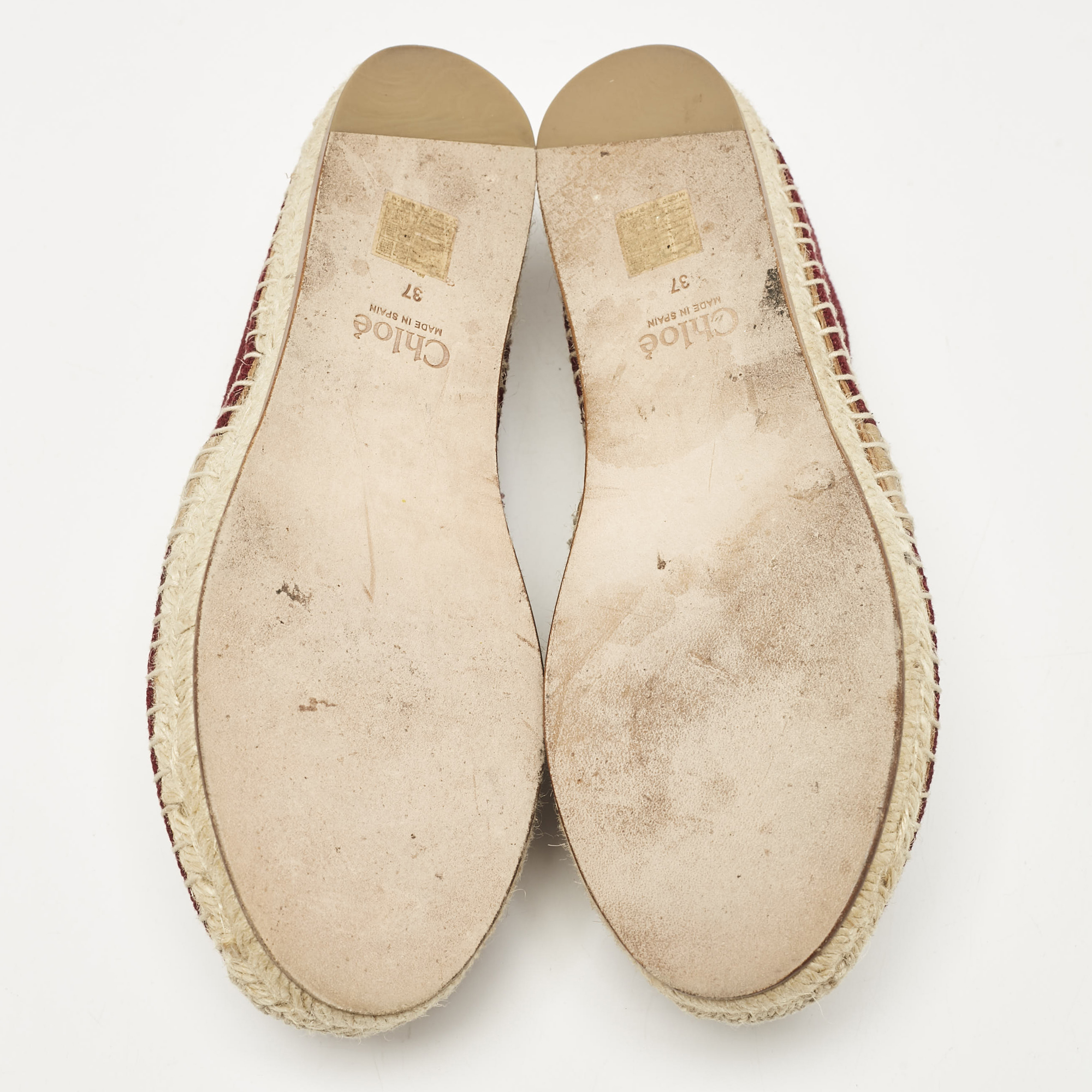Chloe Burgundy Canvas and Leather Espadrille Flats Size 37 