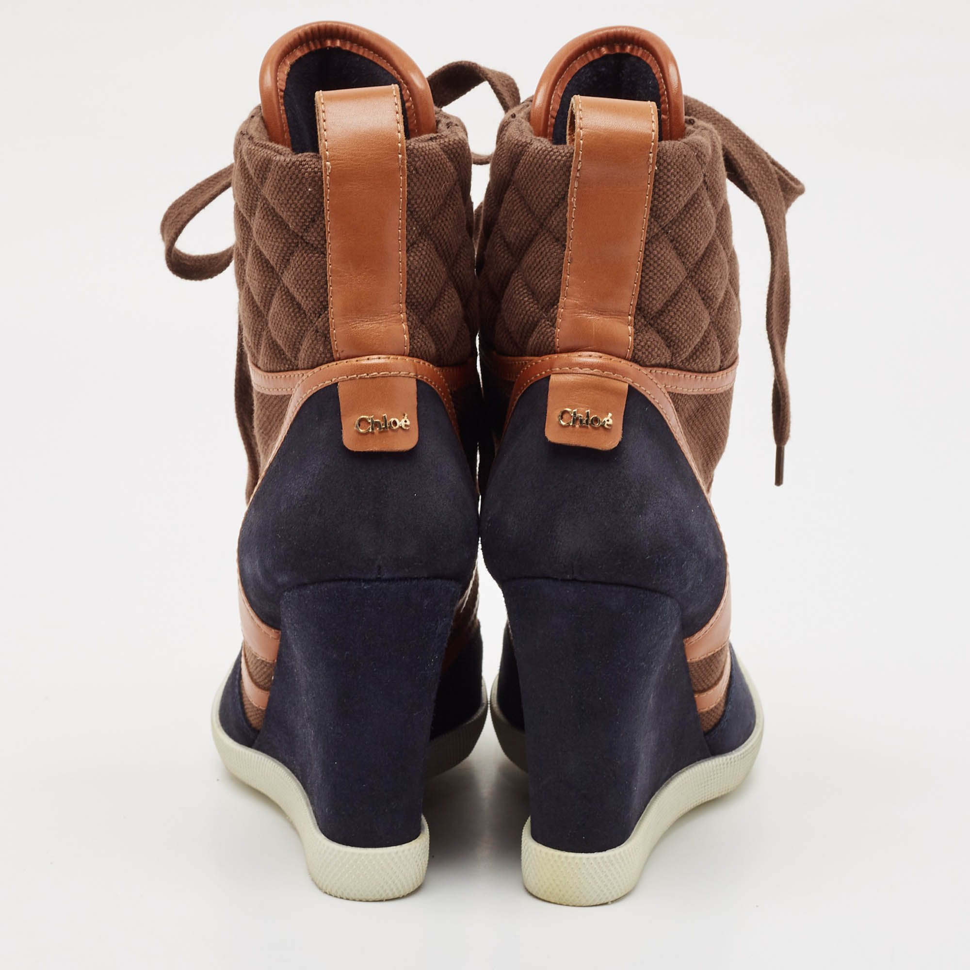 Chloe Tricolor Leather and Suede Wedge Sneaker Boots Size 39.5 