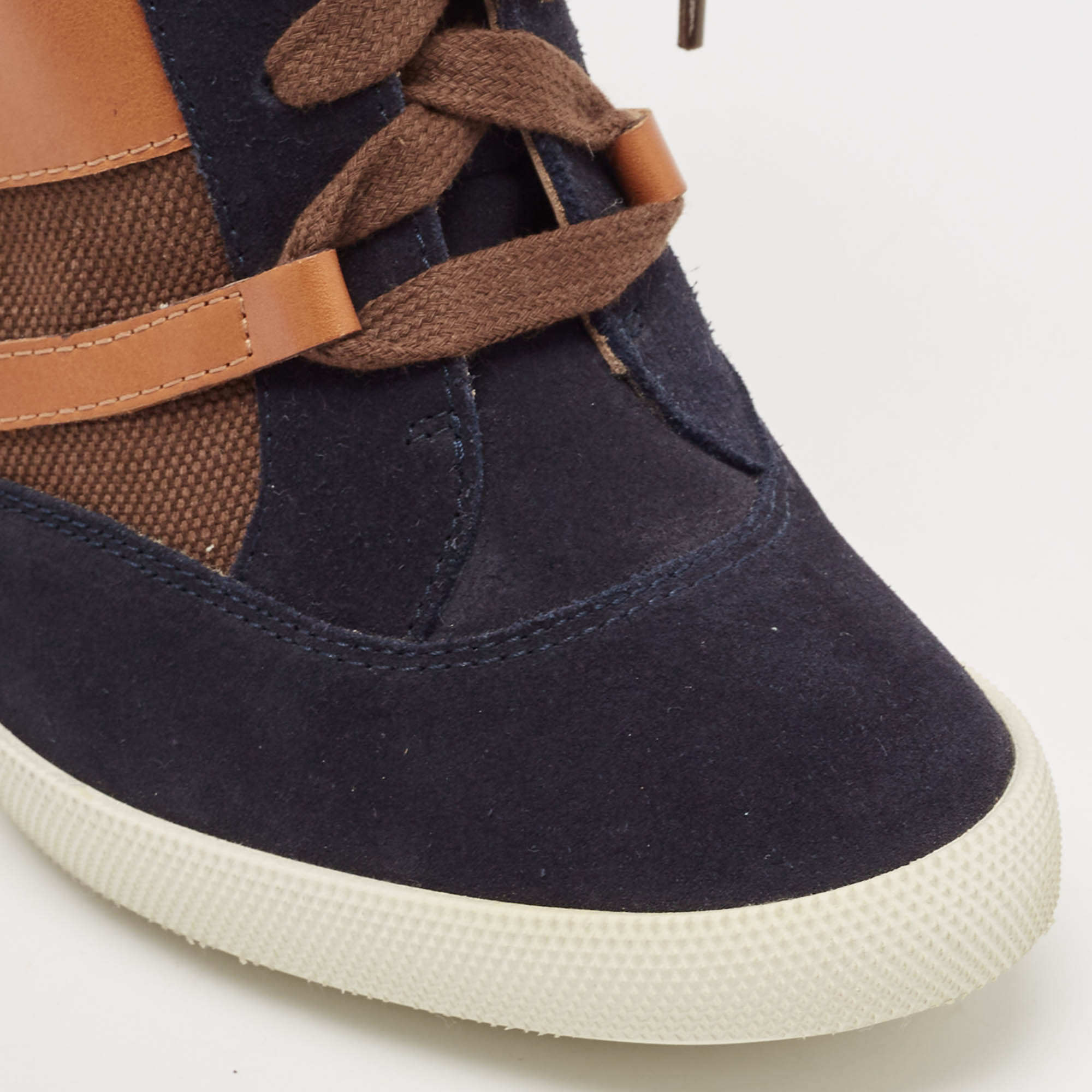 Chloe Tricolor Leather and Suede Wedge Sneaker Boots Size 39.5 