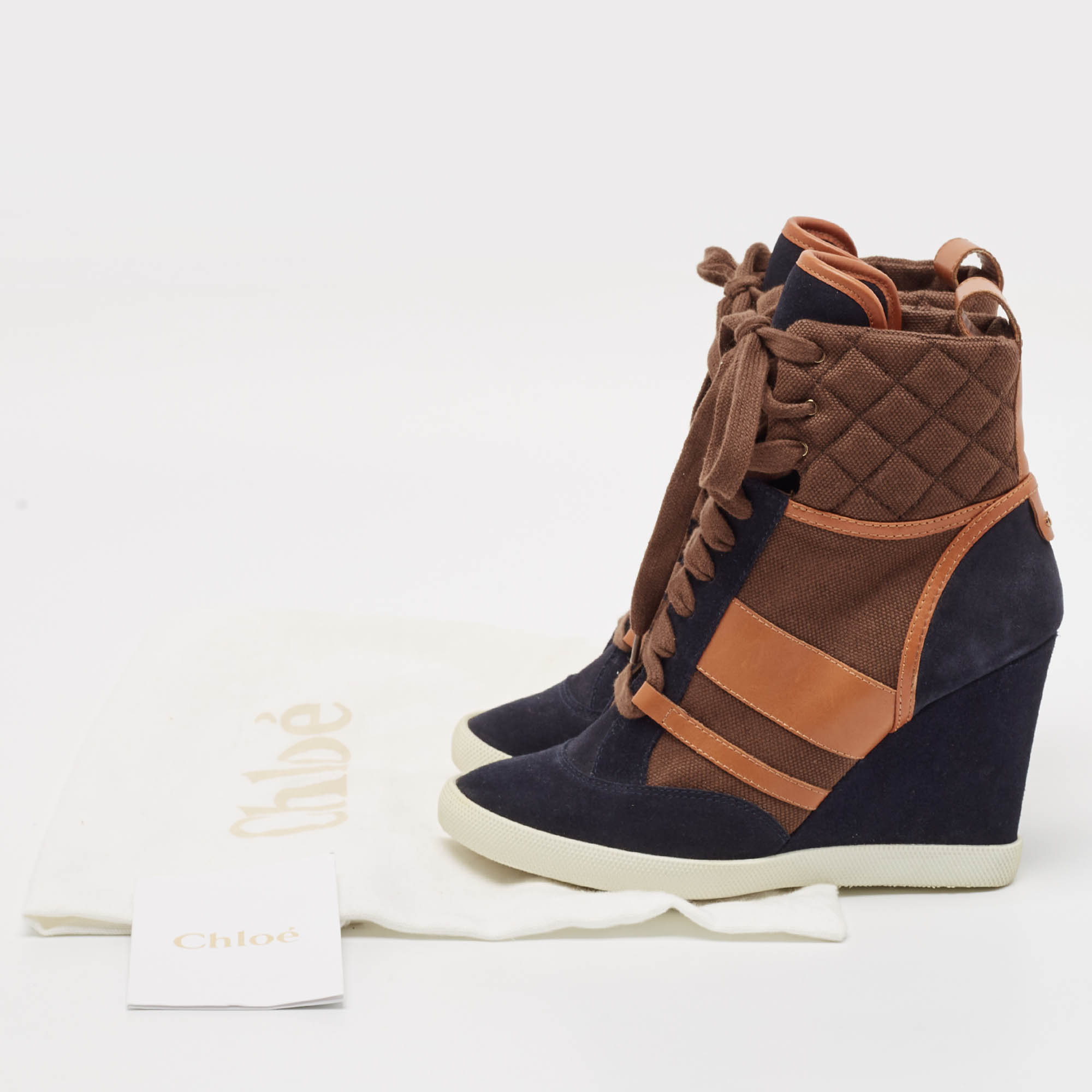 Chloe Tricolor Leather and Suede Wedge Sneaker Boots Size 39.5 