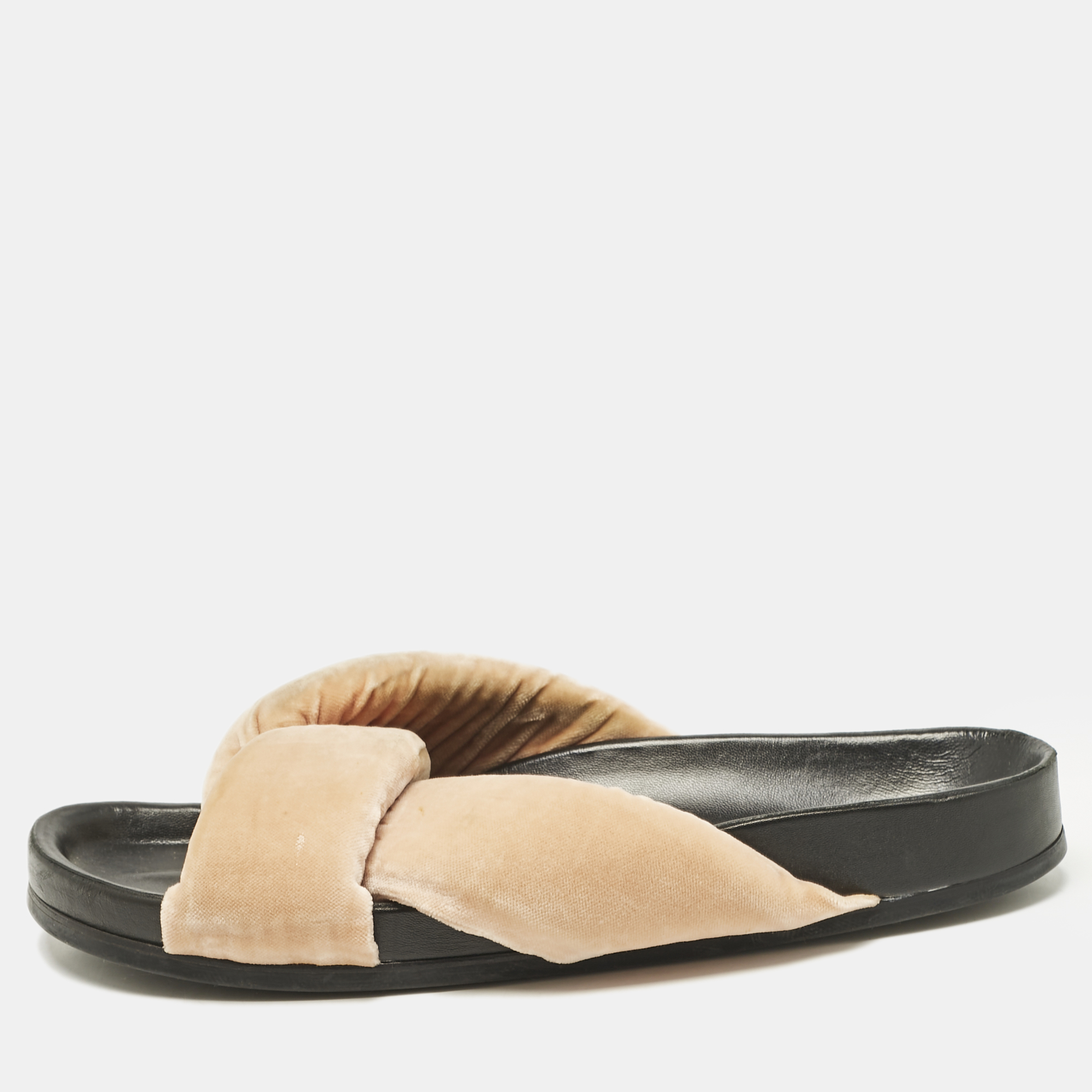 

Chloe Beige Velvet Nolan Flat Slides Size