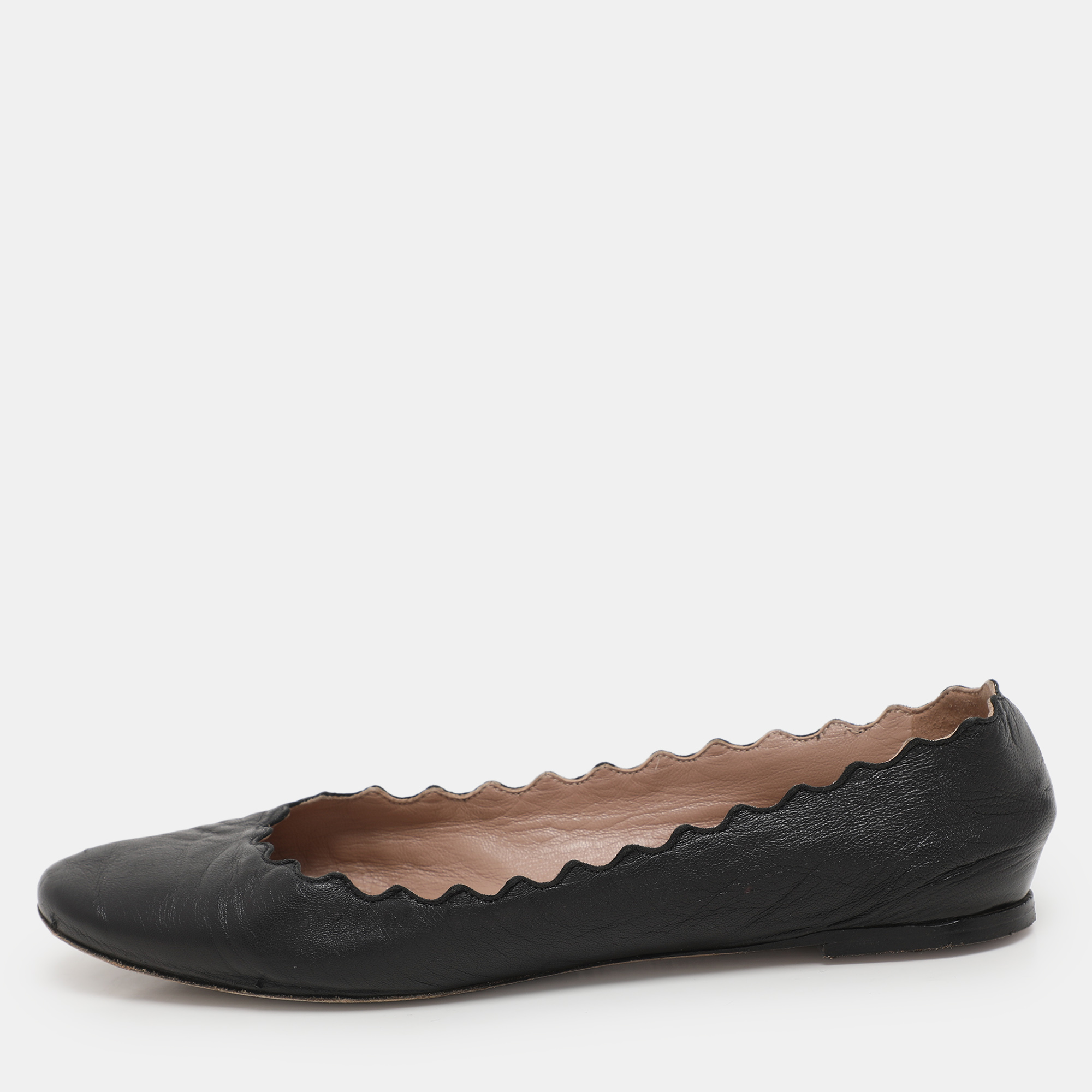 

Chloe Black Leather Laurena Scalloped Ballet Flats Size 36