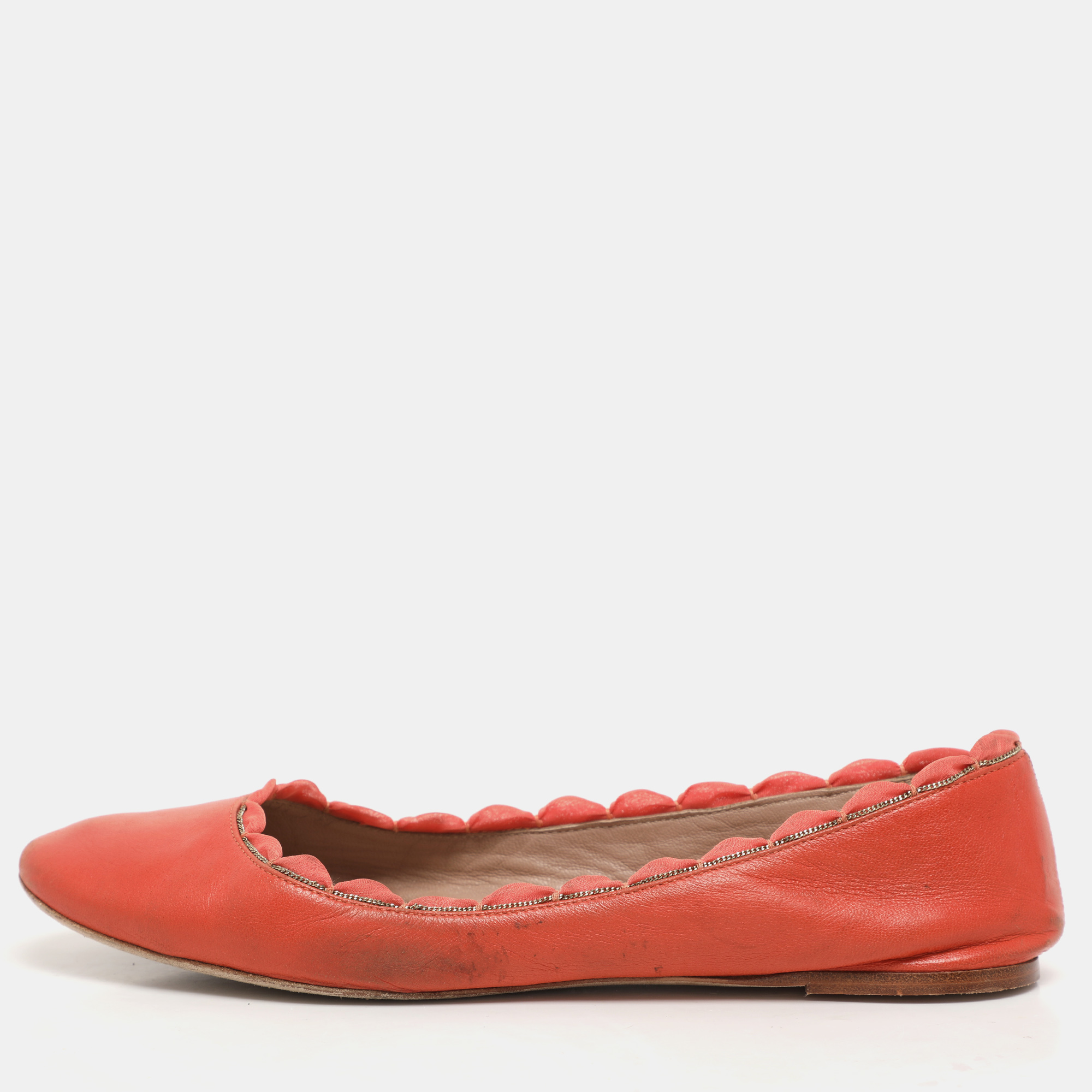 

Chloe Orange Leather Laurena Scalloped Ballet Flats Size 37