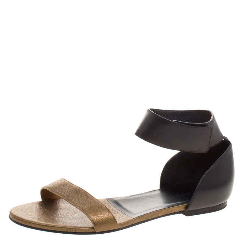 Chloe Two Tone Leather Ankle Cuff Flat Sandals Size 40