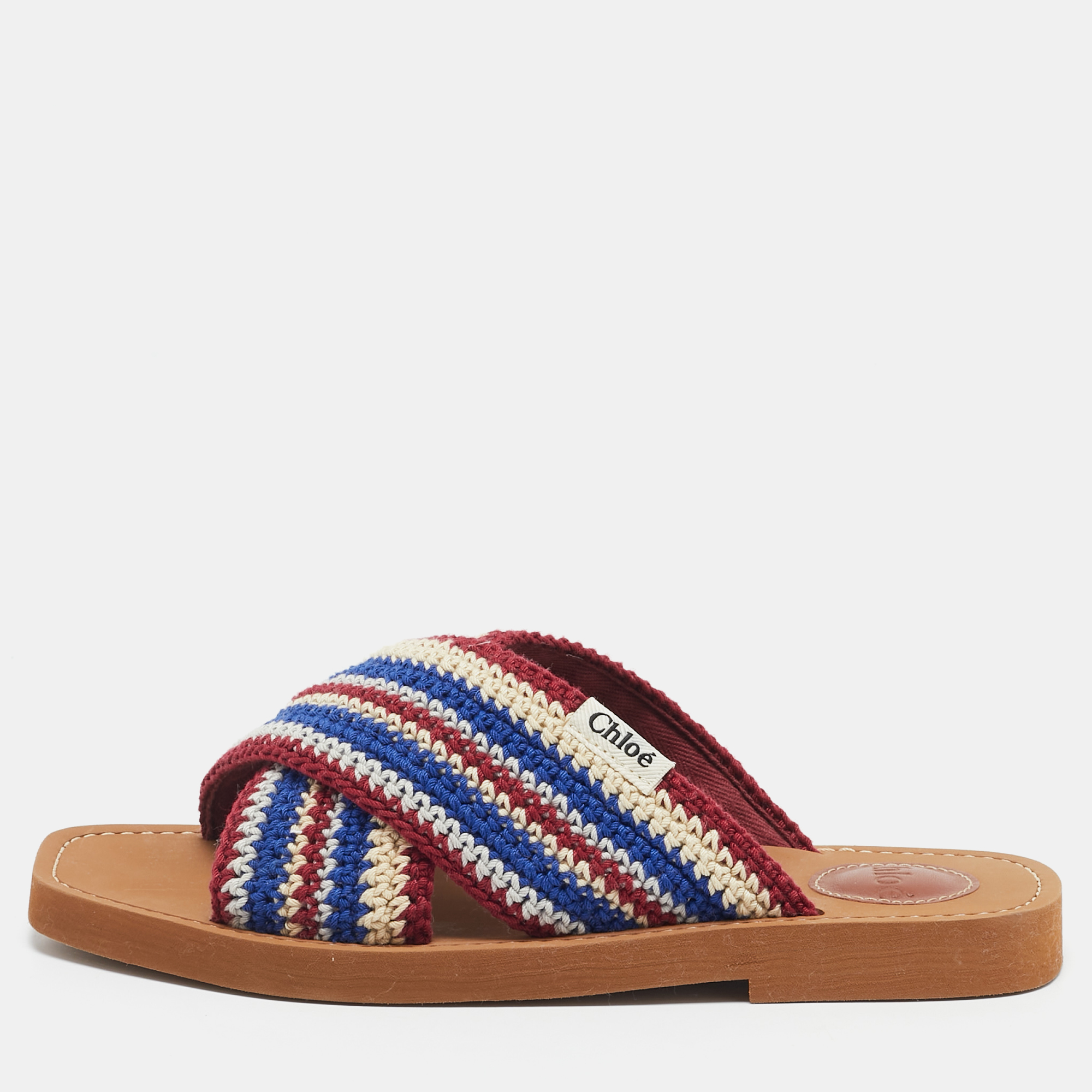 

Chloe Multicolor Knit Fabric Woody Flat Sandals Size