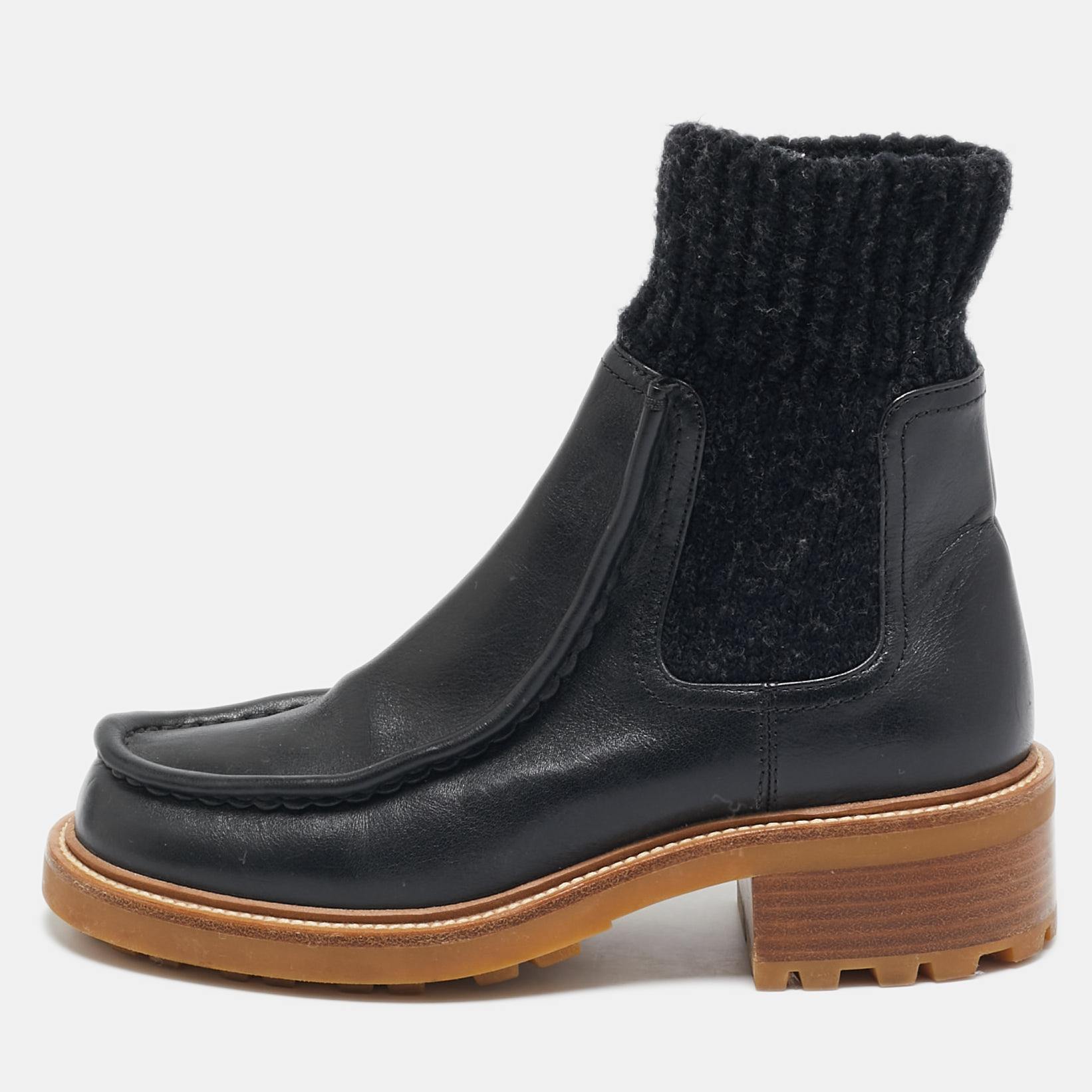 

Chloé Black Fabric and Leather Ankle Length Chelsea Boots Size