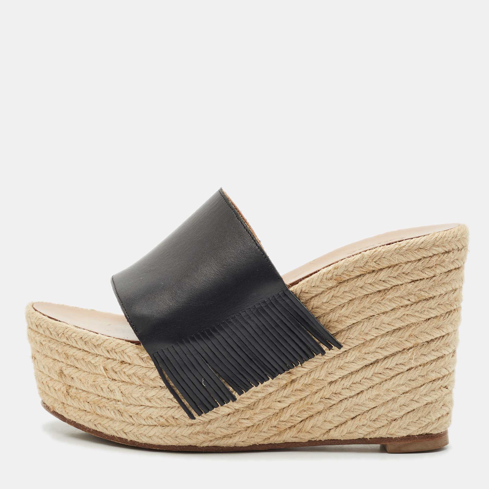 

Chloe Black Leather Estel Wedge Slide Sandals Size