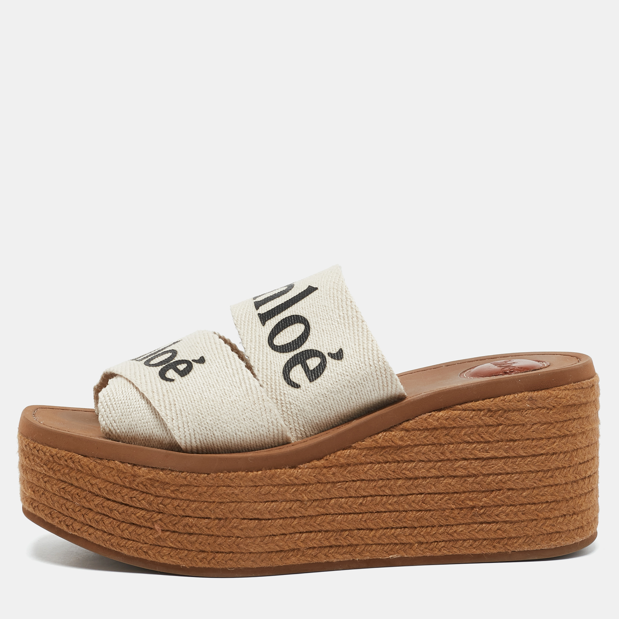 

Chloe White Canvas Woody Espadrille Sandals Size