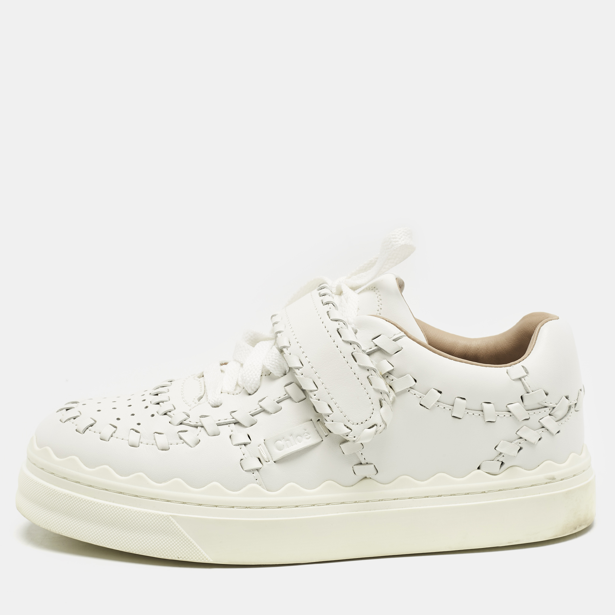 

Chloé White Leather Whipstitch Trim Sneakers Size
