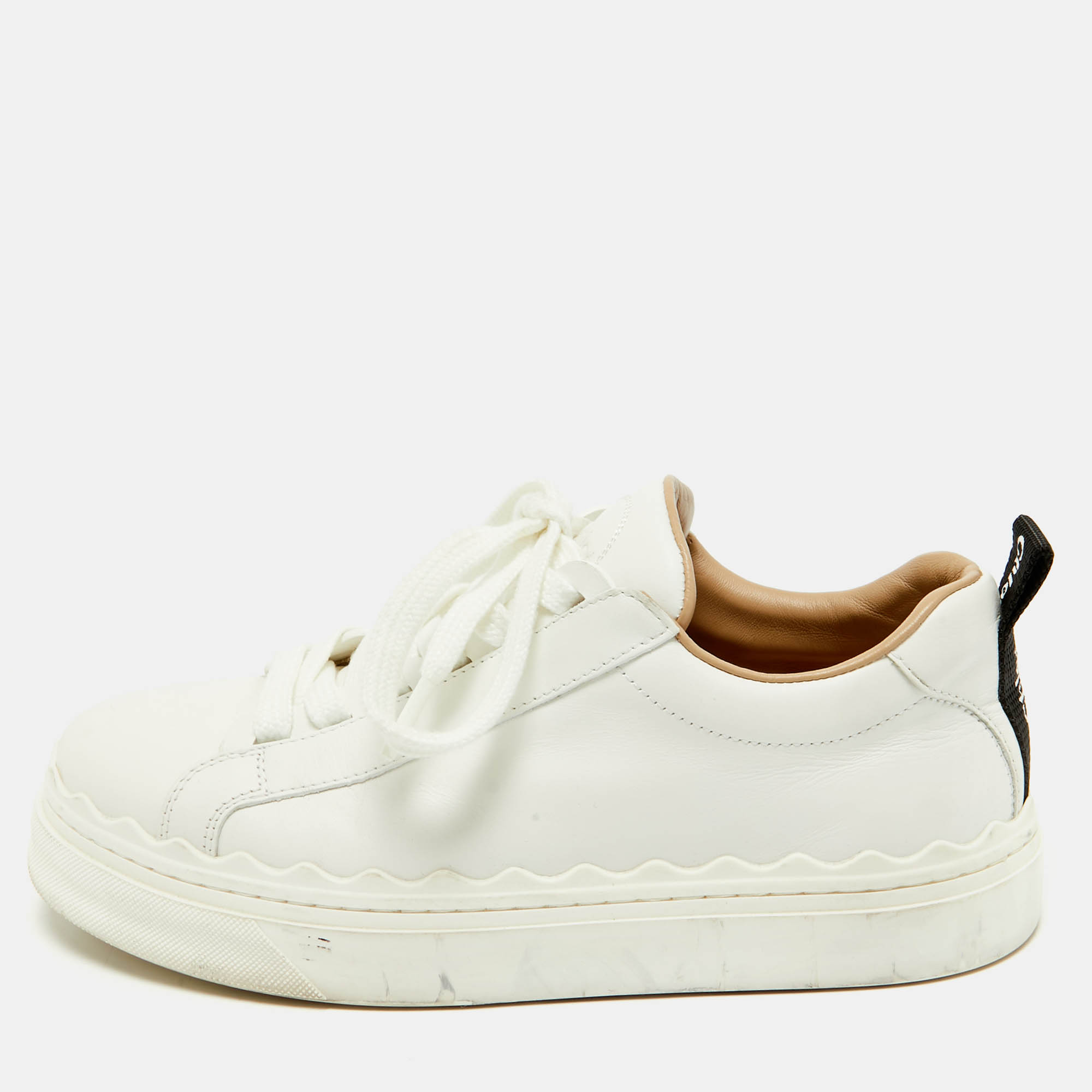 

Chloe White Leather Lauren Lace Up Sneakers Size