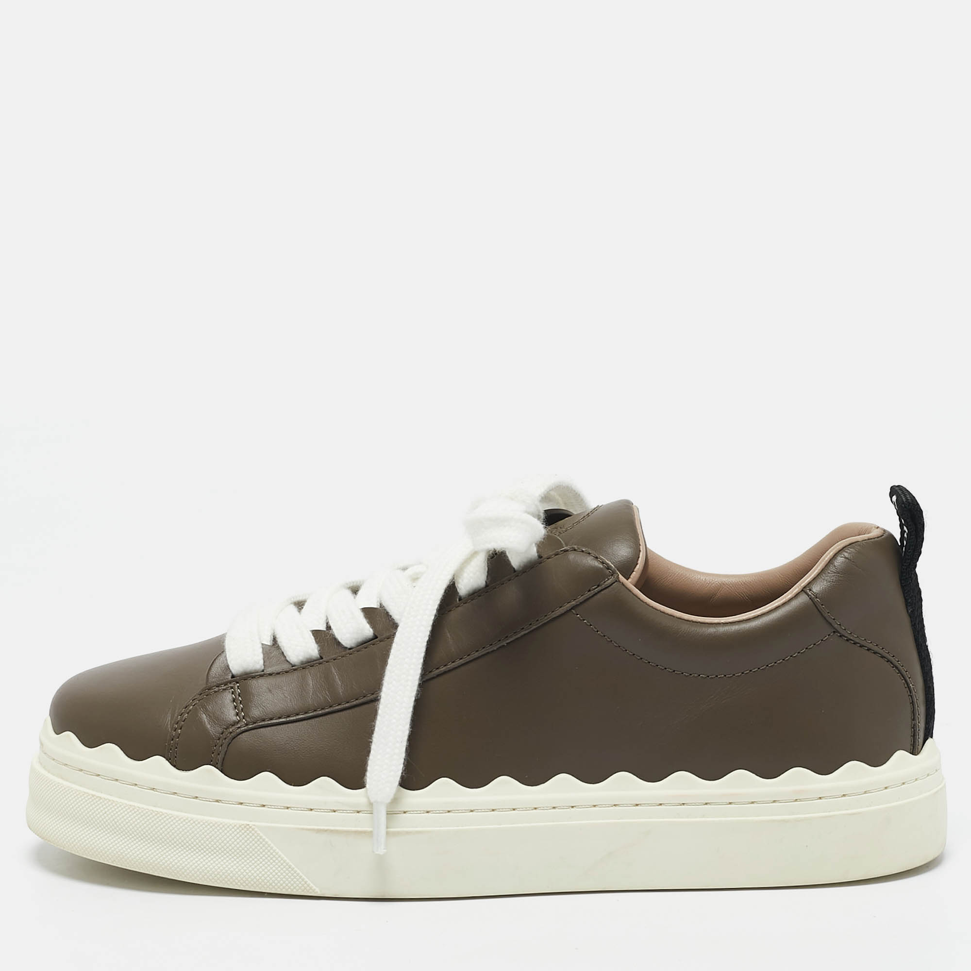 

Chloe Brown Lace and Leather Lauren Sneakers Size