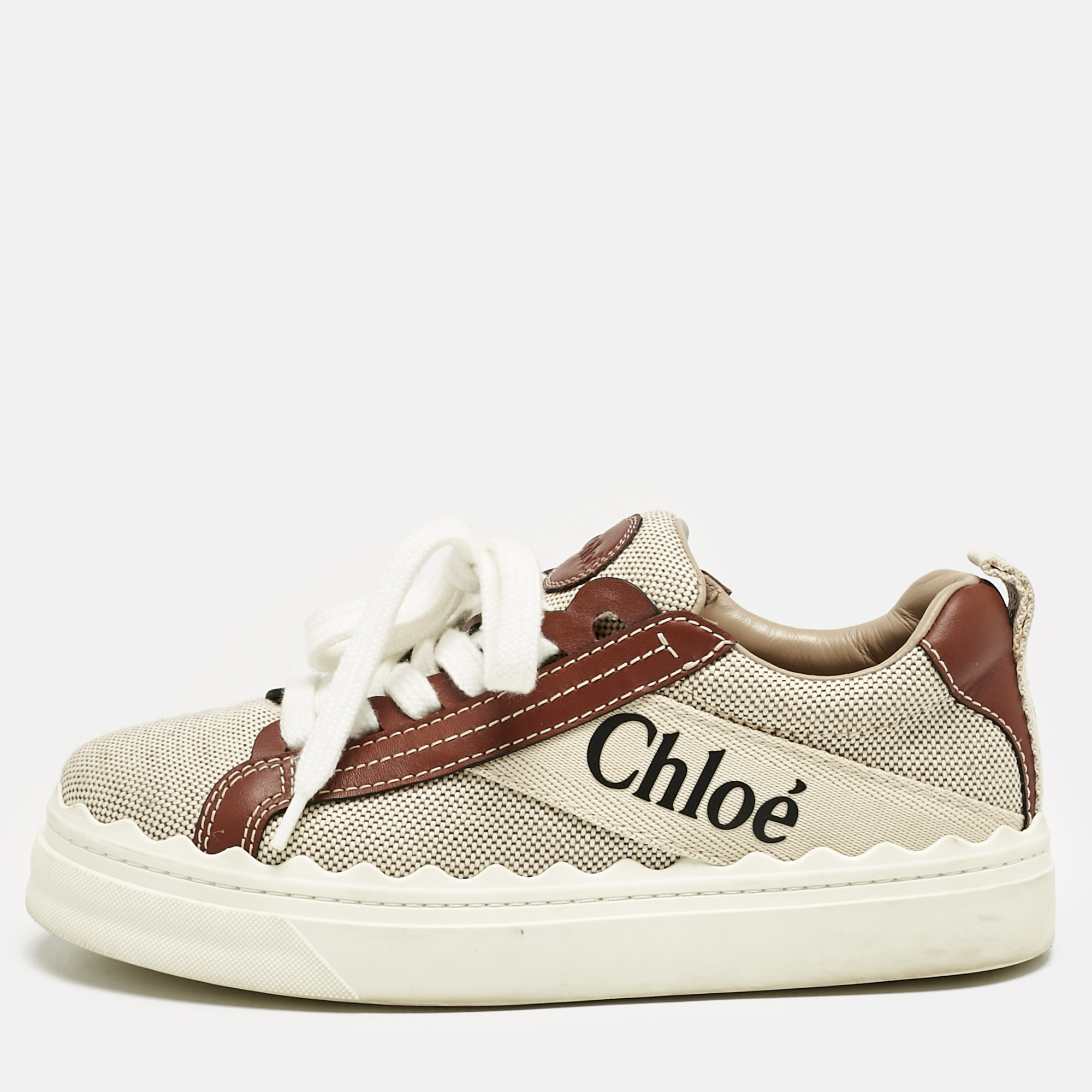 

Chloe Beige/Brown Canvas and Leather Lauren Sneakers Size