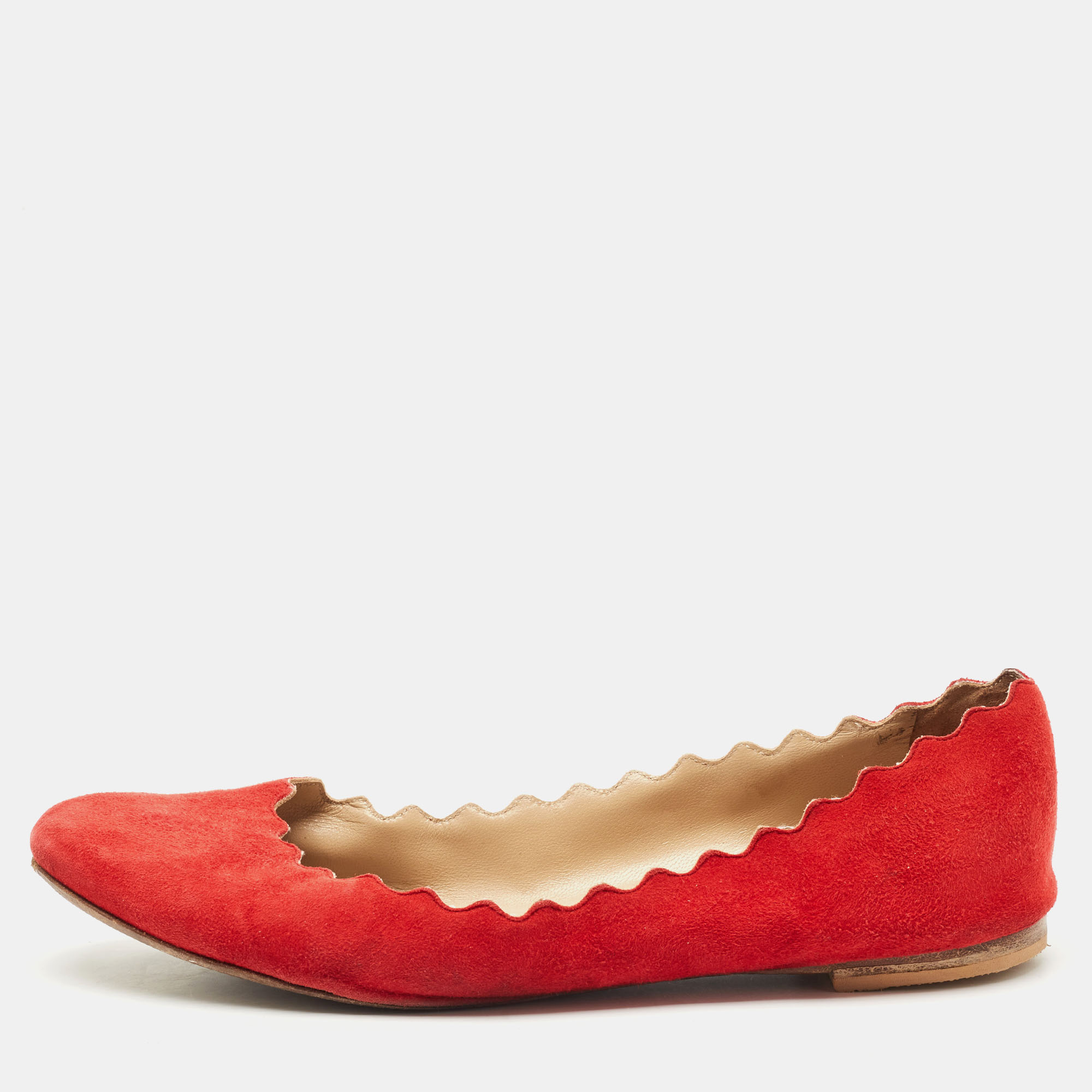 

Chloe Red Suede Lauren Scalloped Ballet Flats Size