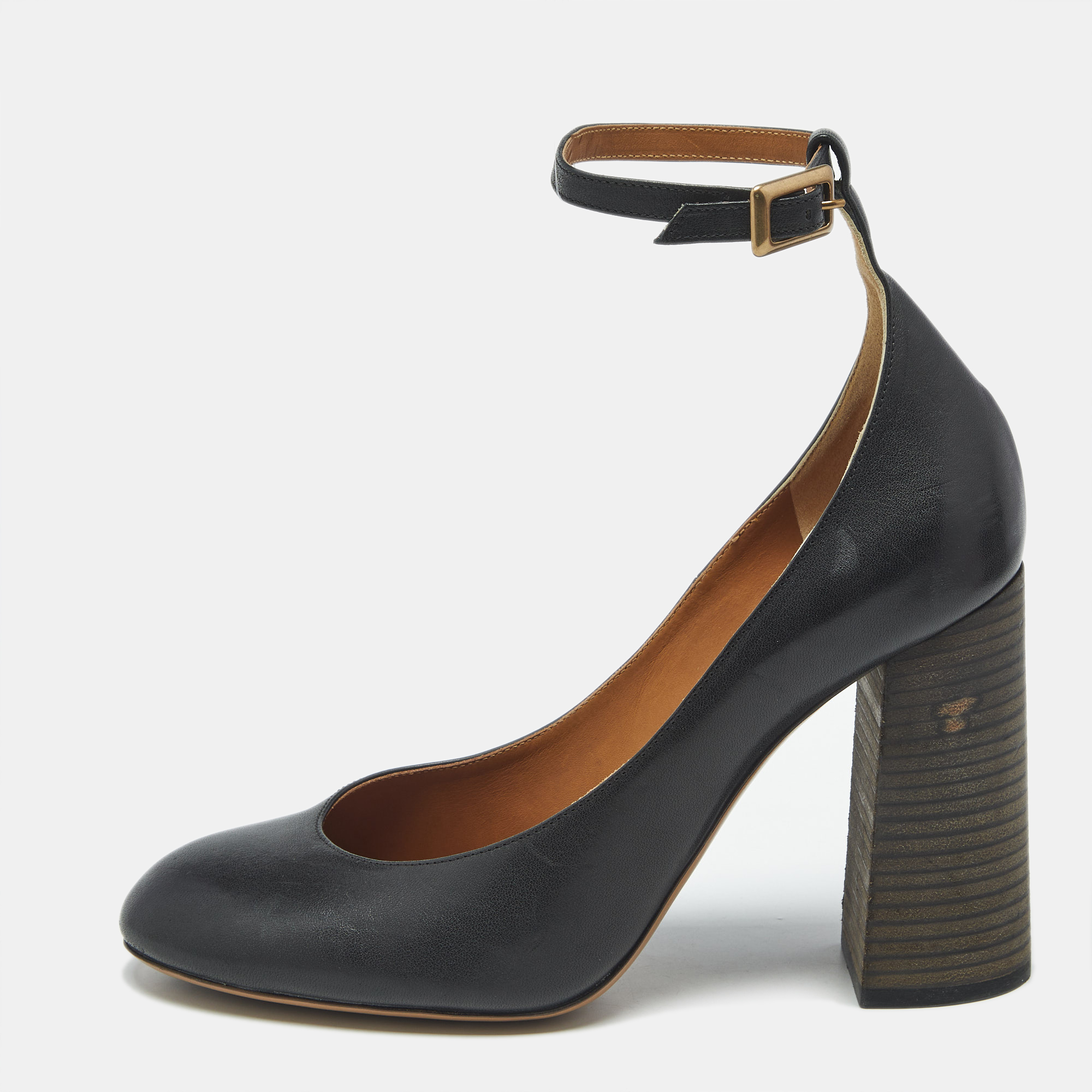 Pre-owned Chloé Black Leather Harper Block Heel Pumps Size 40