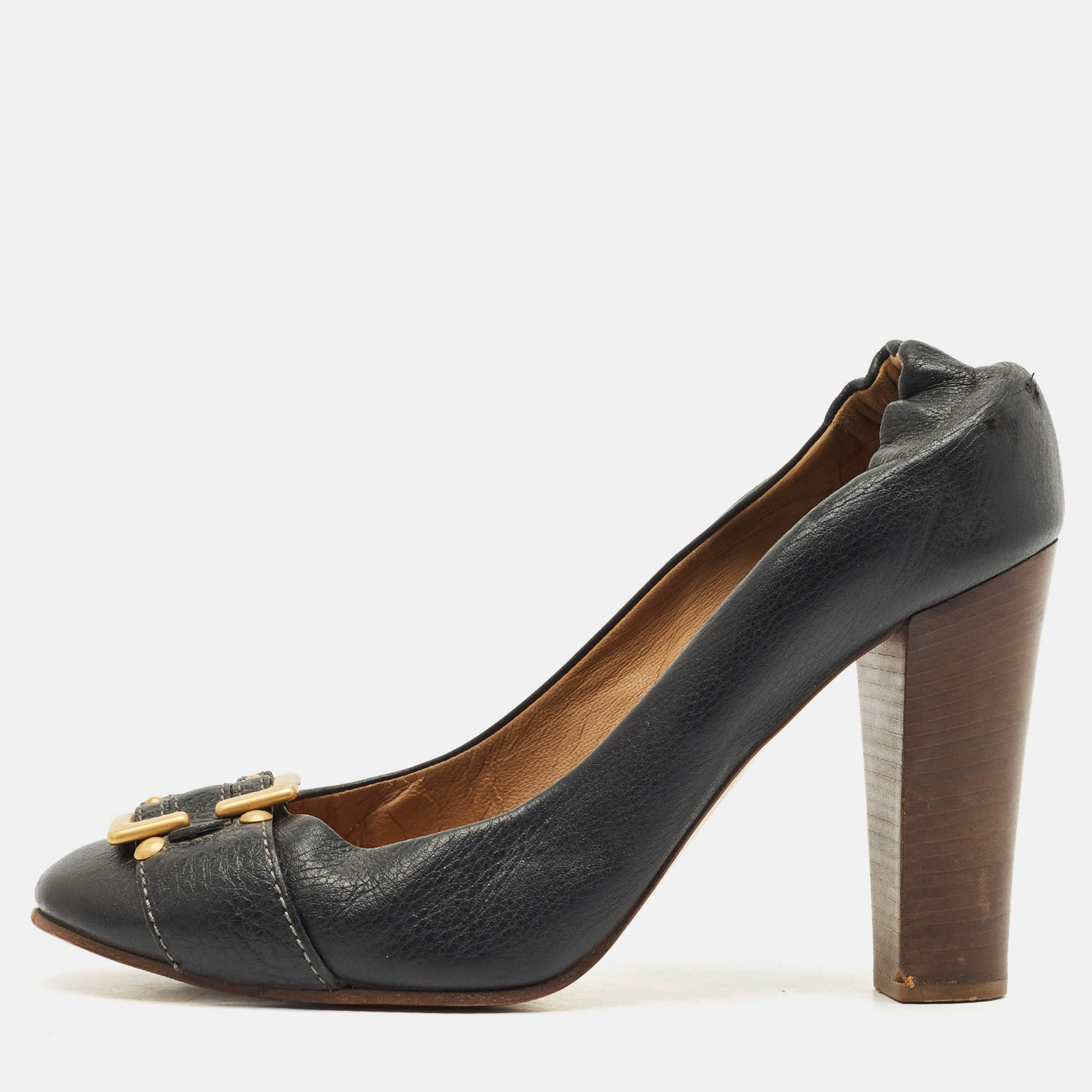 Pre-owned Chloé Black Leather Buckle Detail Scrunch Pumps Size 41