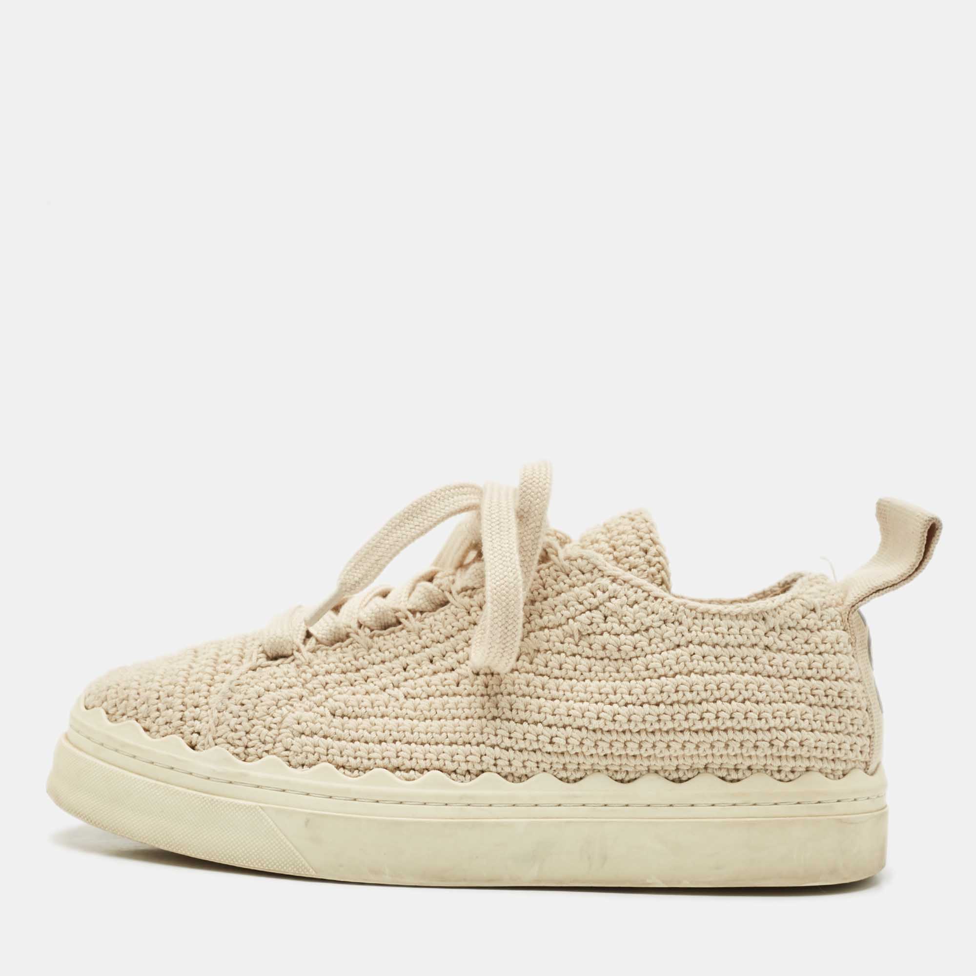 

Chloe Beige Knit Fabric Lauren Lace Up Sneakers Size