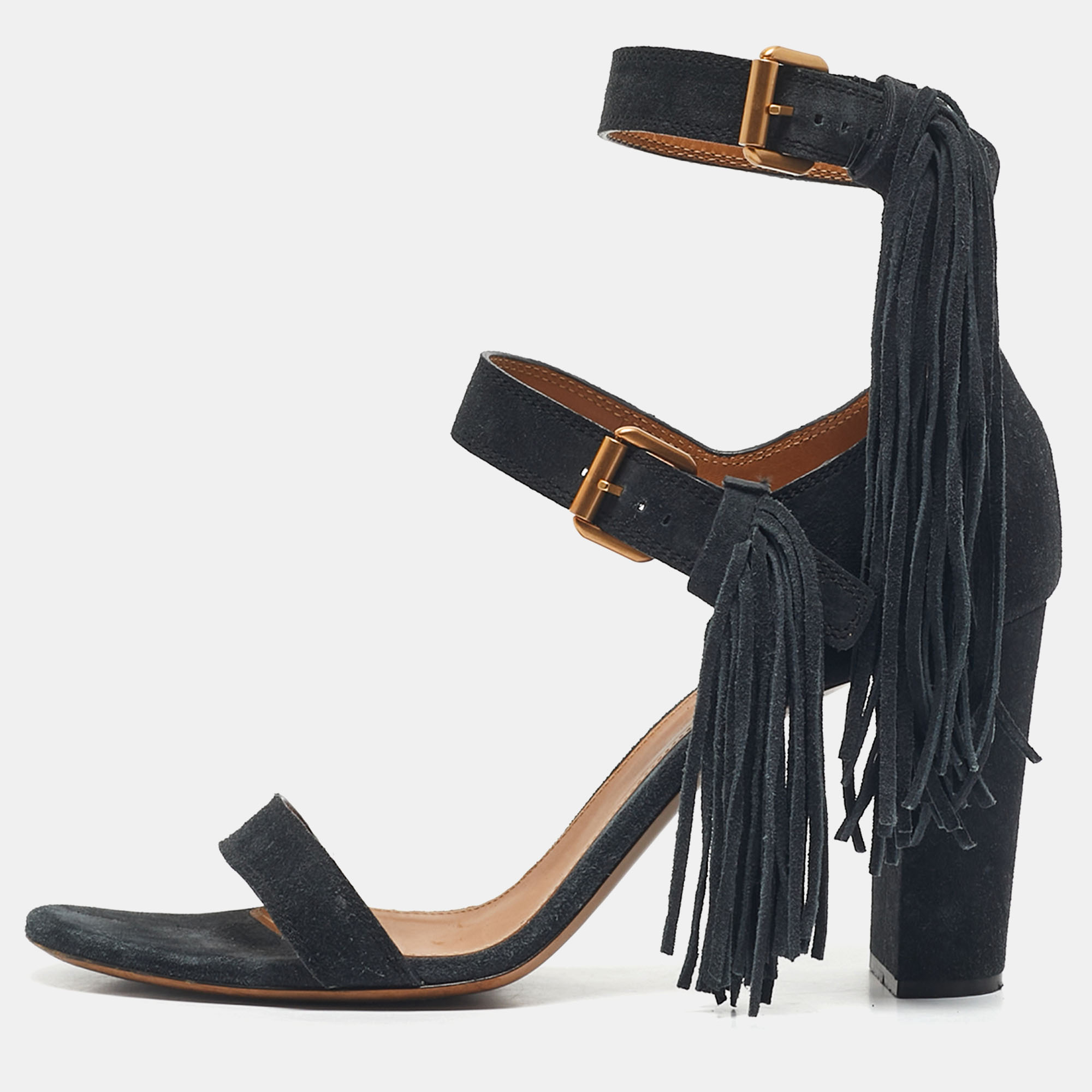 Chloe Navy Blue Suede Fringe Detail Ankle Strap Sandals Size 40.5