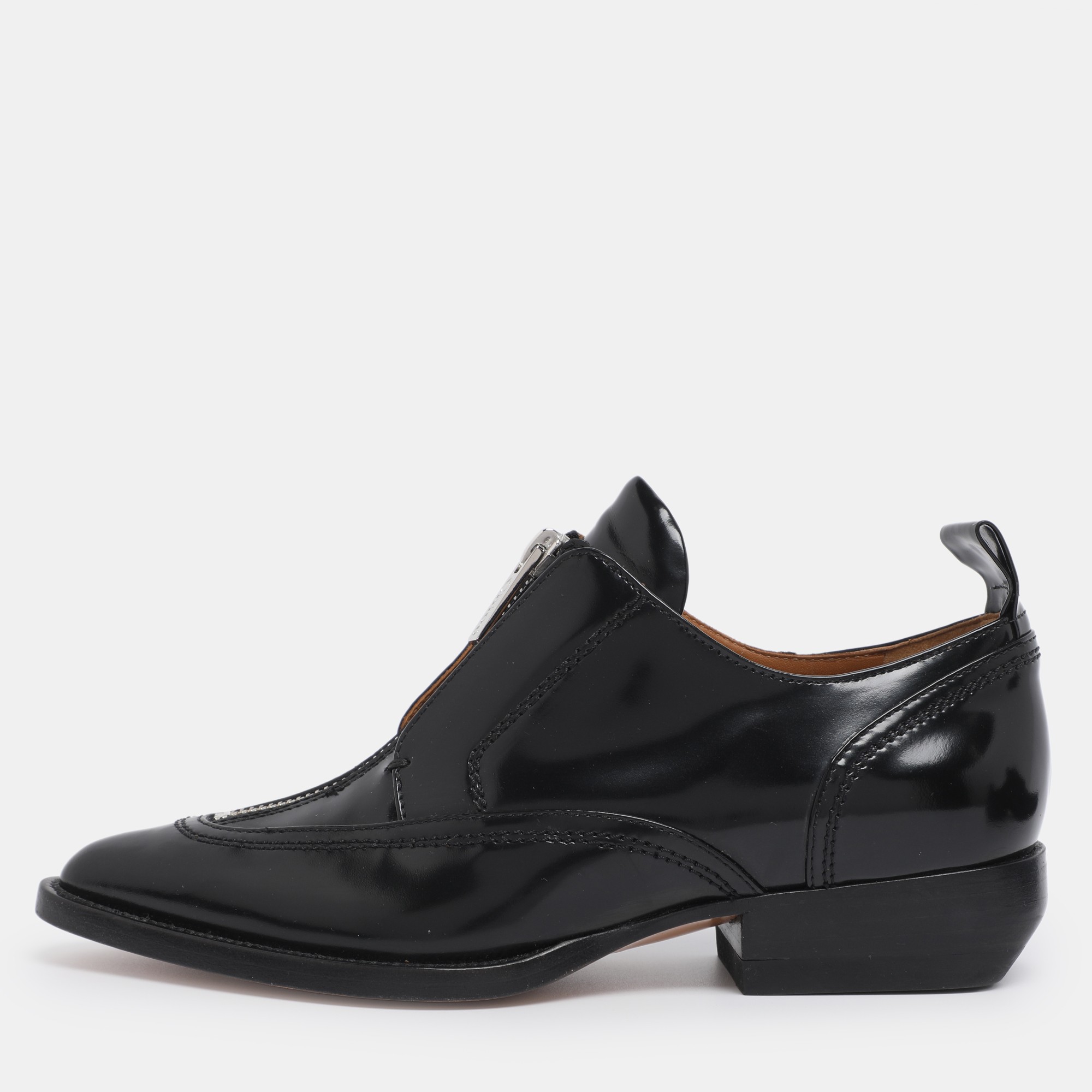 

Chloé Black Patent Leather Rylee Zip Up Derby Size 35.5