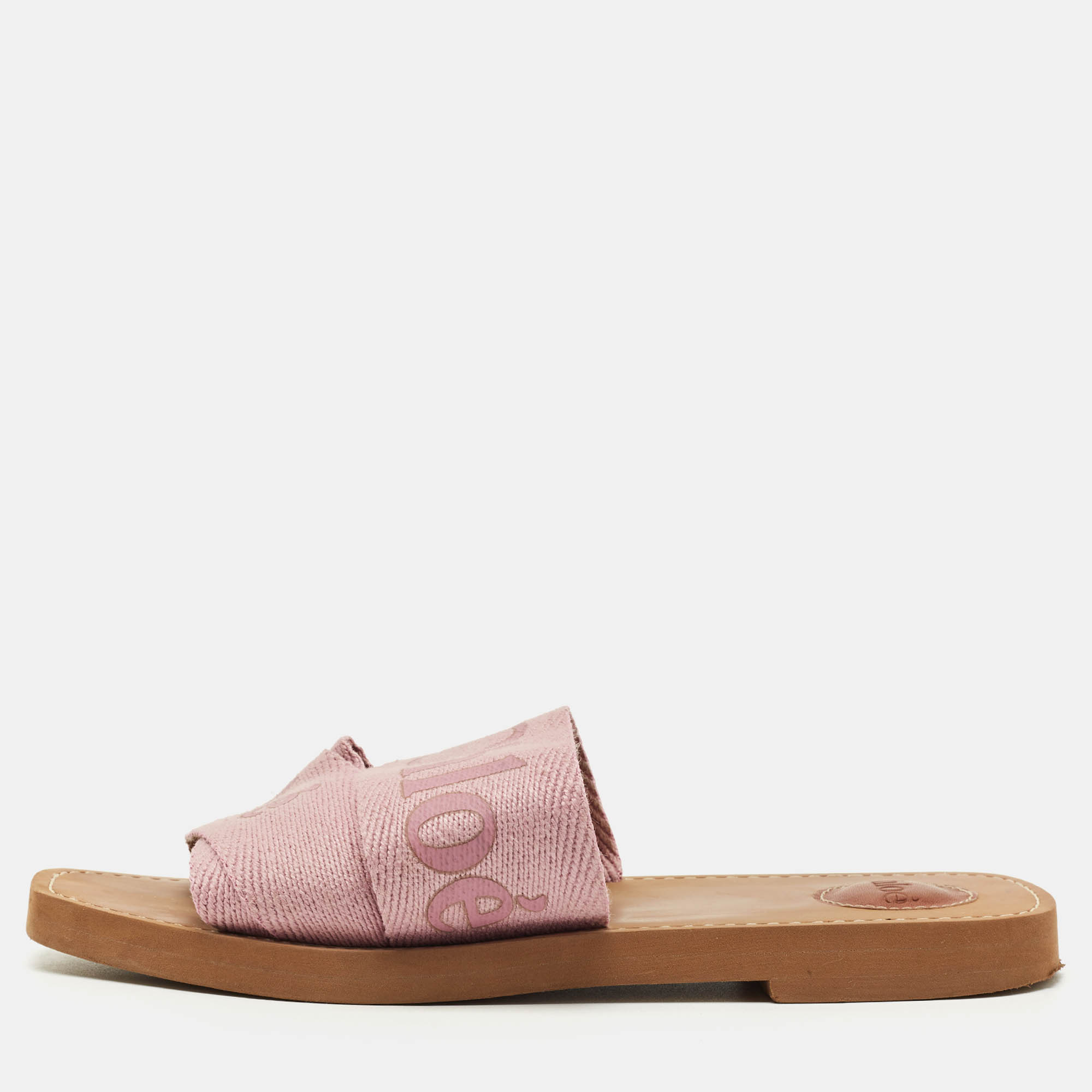 

Chloé Purple Canvas Logo Woody Flat Slide Sandals Size