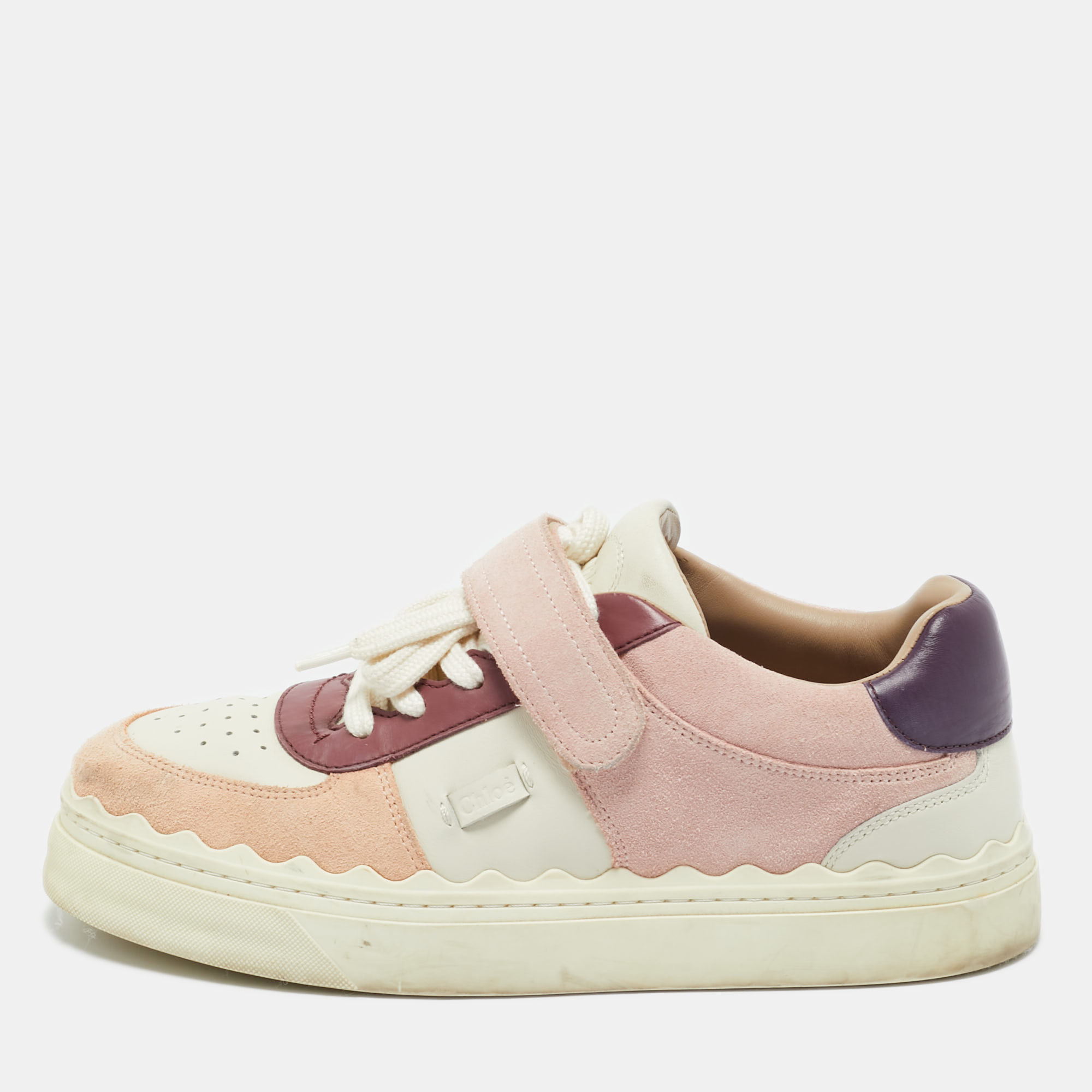 Pre-owned Chloé Multicolor Leather And Suede Lauren Lace Up Sneakers Size 40