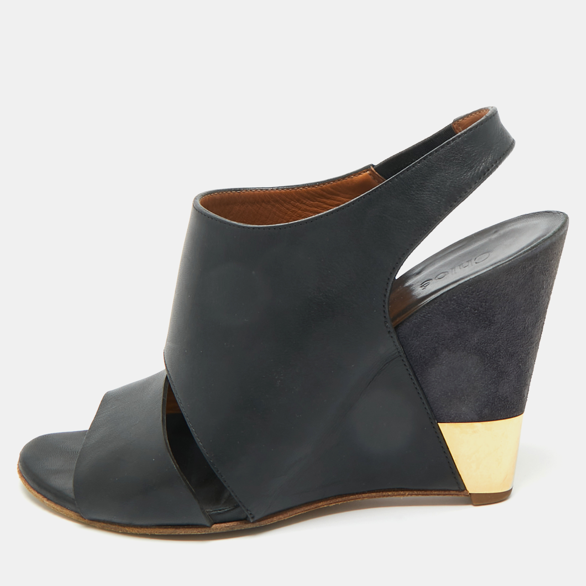 

Chloe Black Leather Liz Wedge Slingback Sandals Size