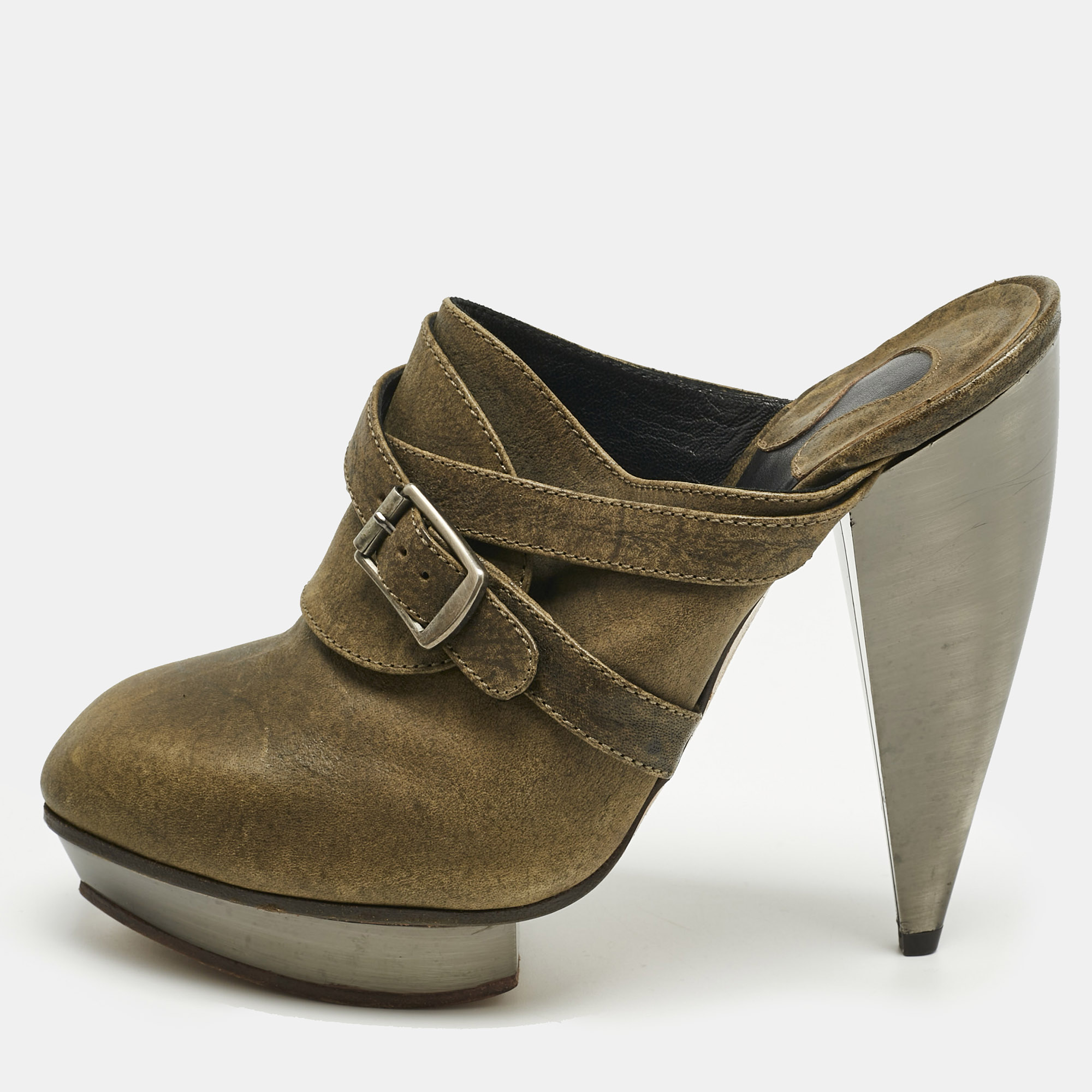 

Chloé Green Leather Buckle Clogs Size