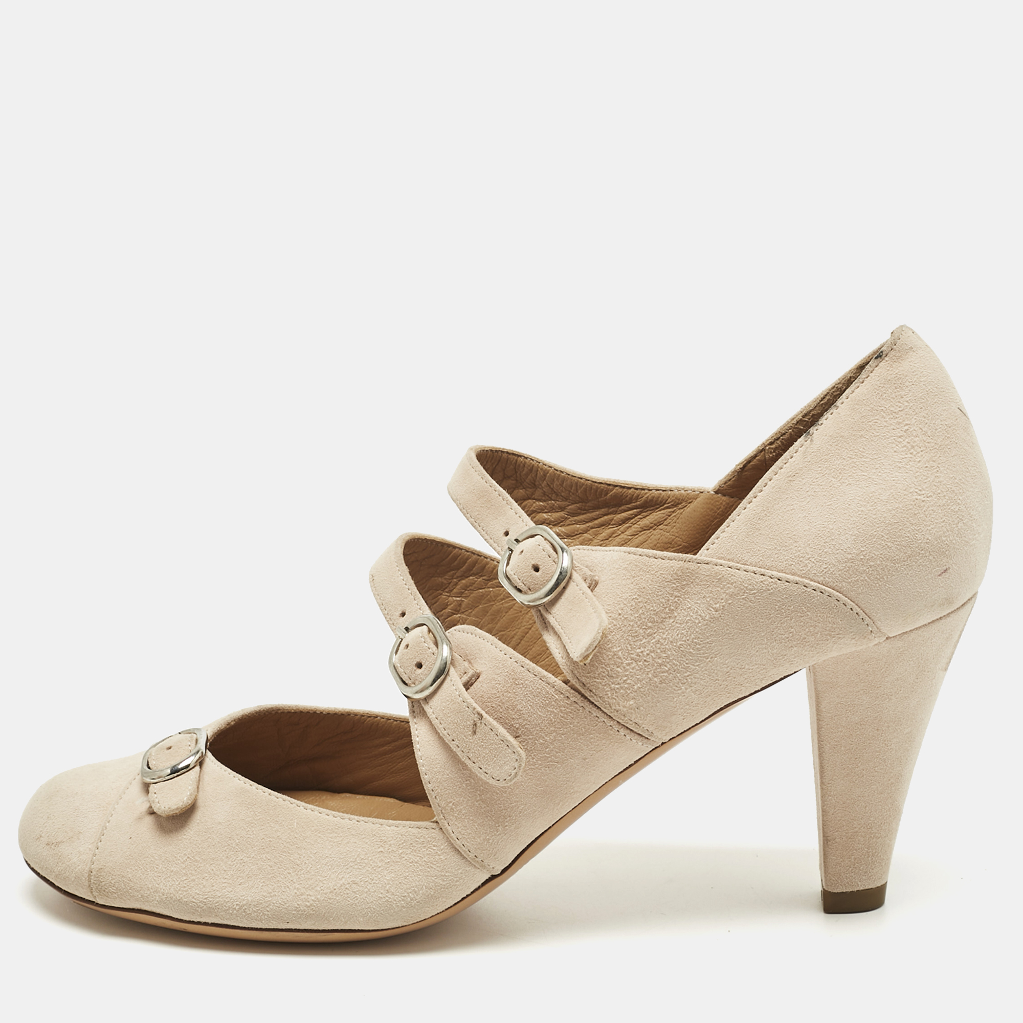 Pre-owned Chloé Cream Suede Mary Jane Pumps Size 37 In White