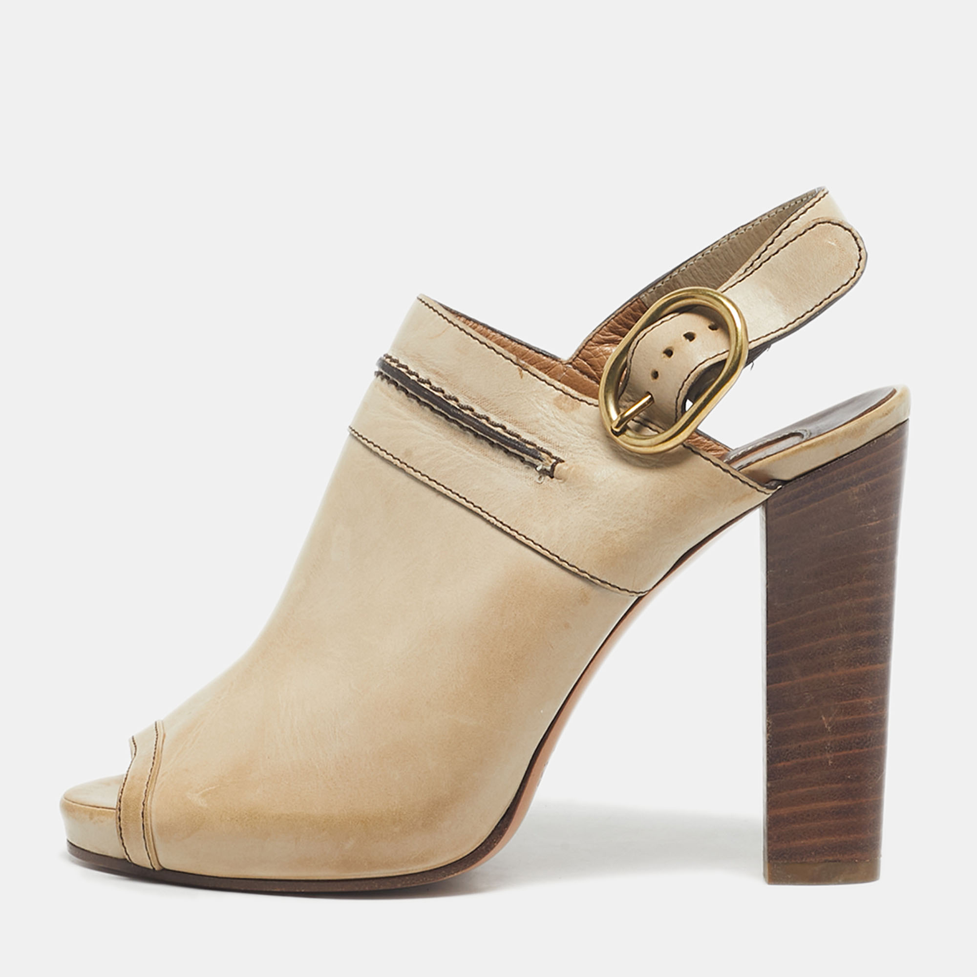 Pre-owned Chloé Tan Leather Peep Toe Ankle Strap Sandals Size 37 In Brown