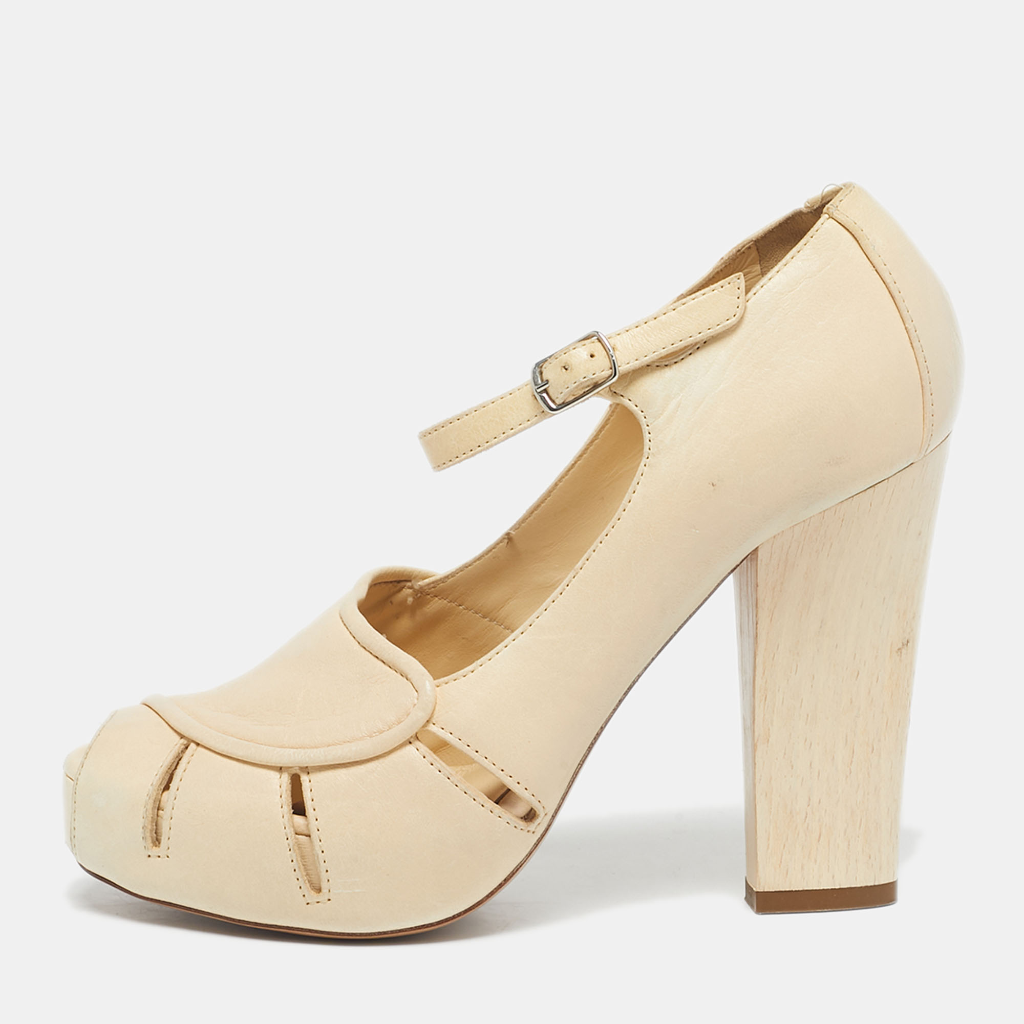 

Chloe Beige Leather Mary Jane Pumps Size