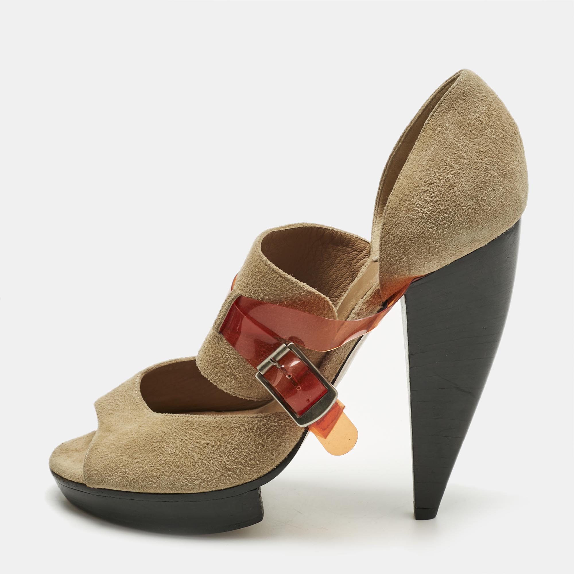 Pre-owned Chloé Beige/orange Suede Mary Jane Pumps Size 37 In Sand