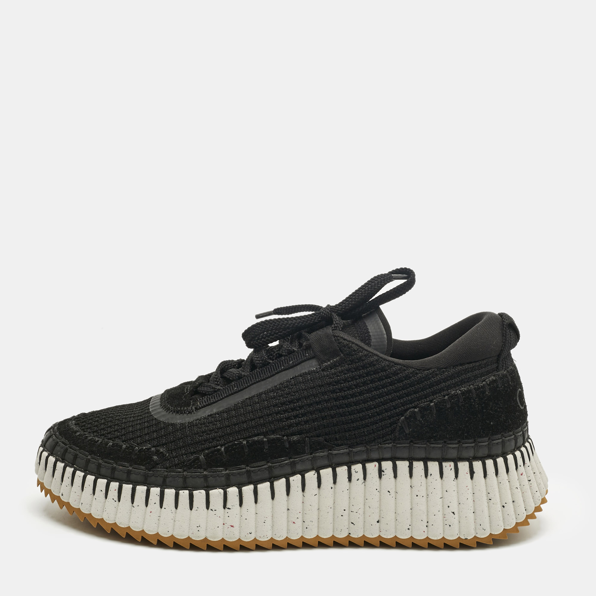 Pre-owned Chloé Black Knit Fabric And Suede Nama Low Top Sneakers Size 42