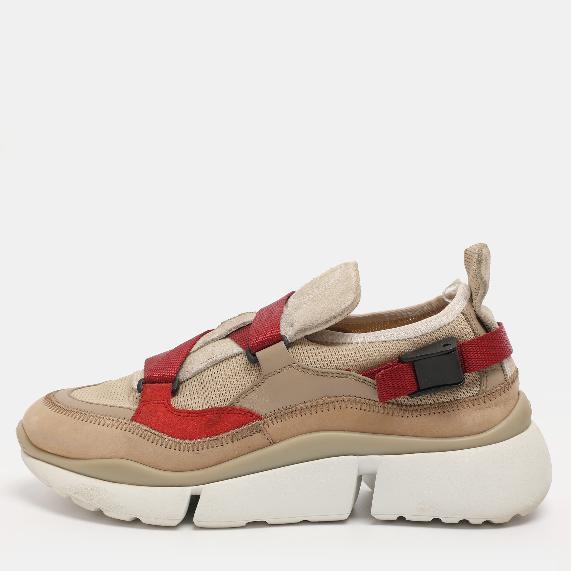 Pre-owned Chloé Multicolor Suede And Fabric Sonnie Slip On Sneakers Size 37