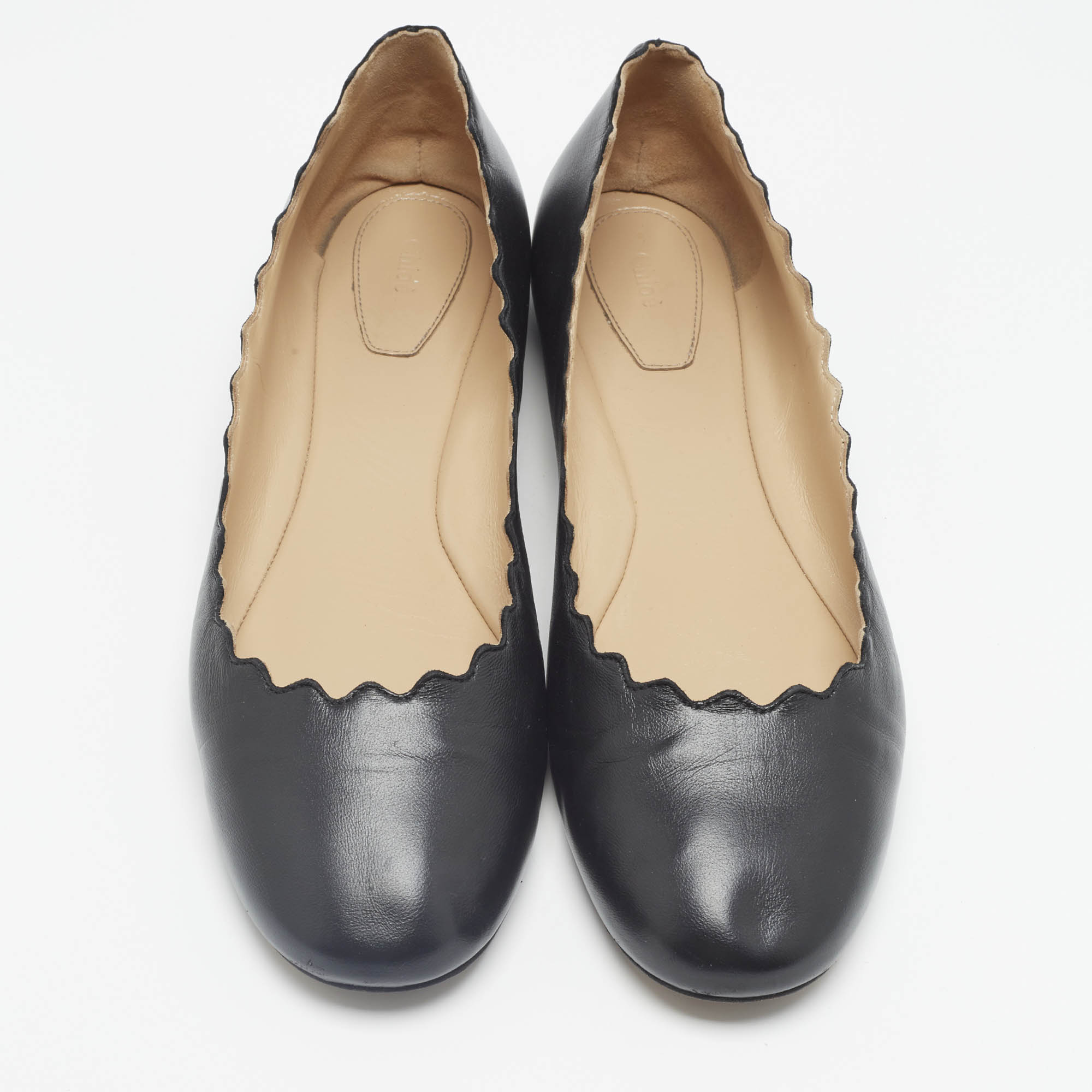 

Chloe Black Leather Lauren Scalloped Ballet Flats Size
