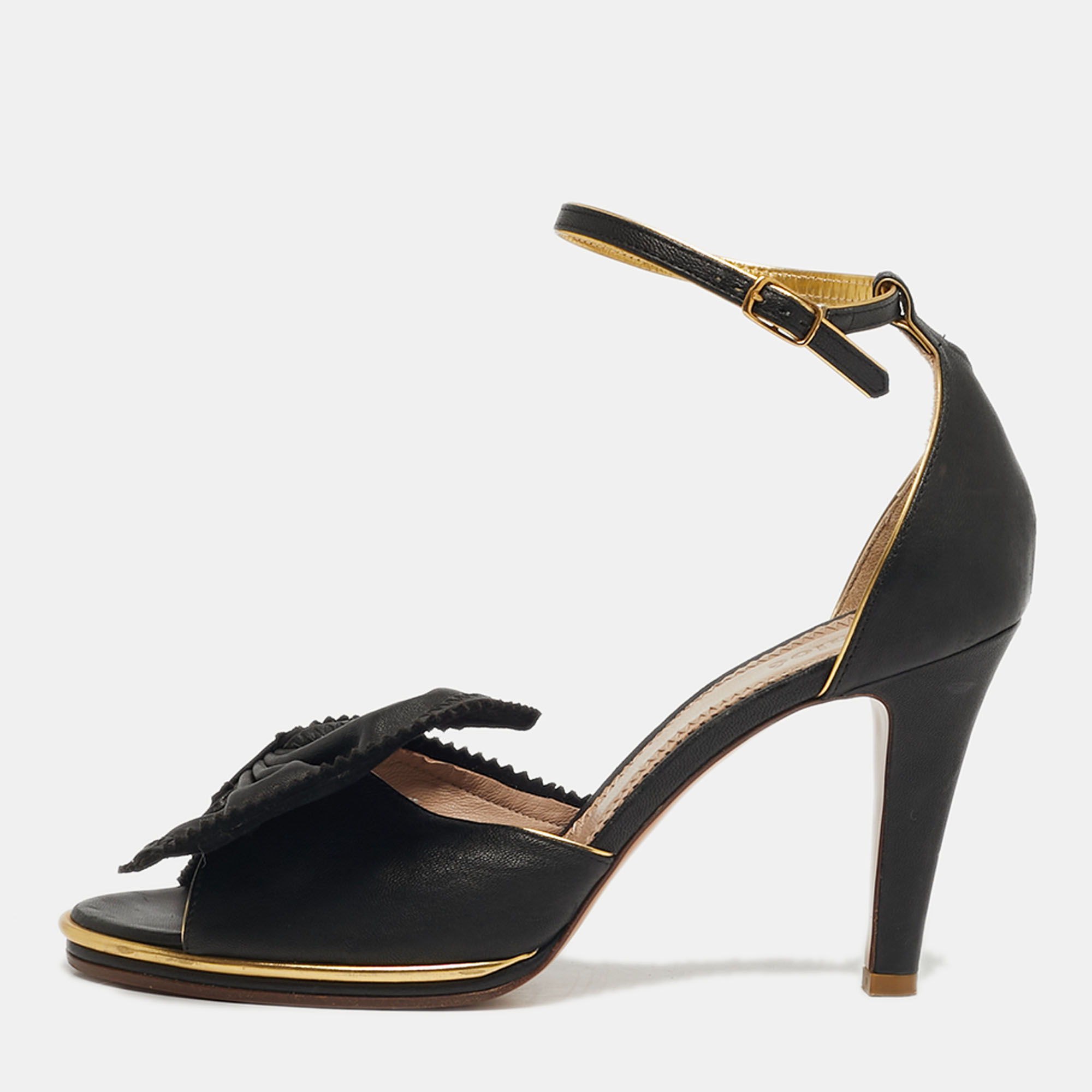 

Chloe Size  Black Leather Bow Ankle Strap Sandals
