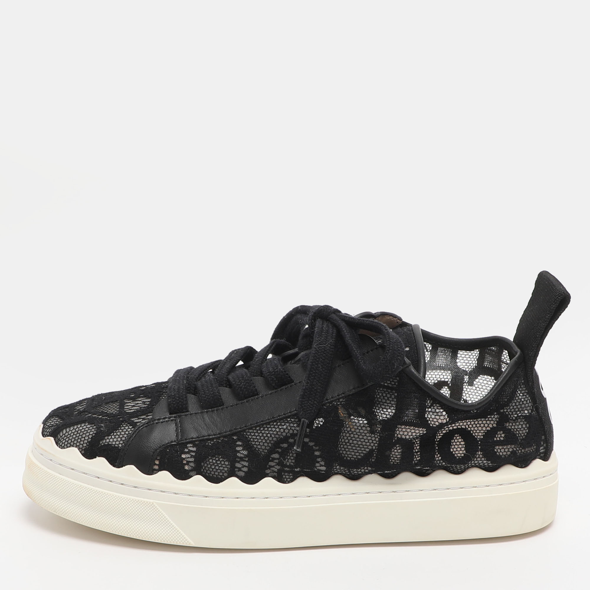 

Chloé Lauren Size 39 Black Lace and Mesh Low Top Sneakers