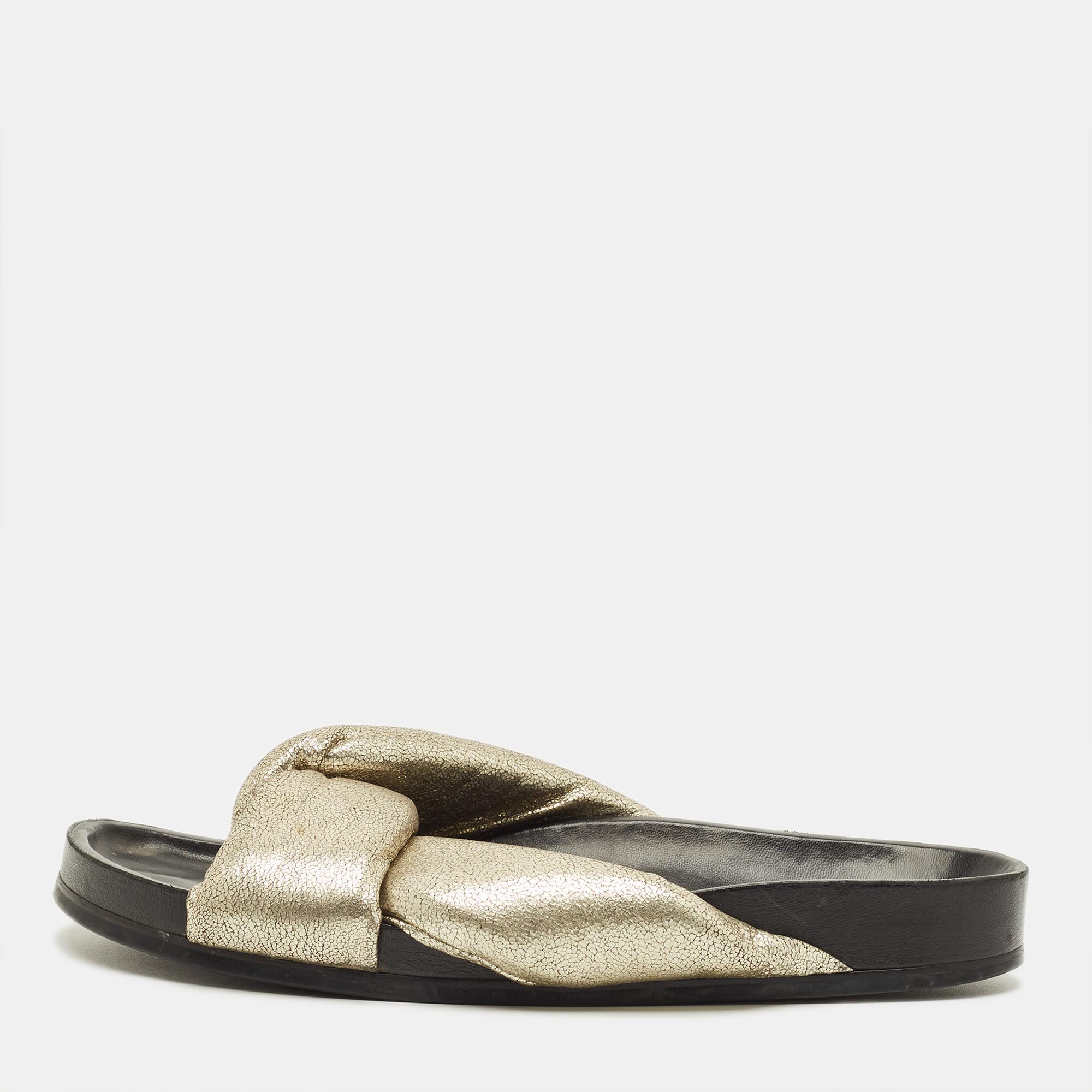 

Chloe Size  Gold Leather Crisscross Flat Slides
