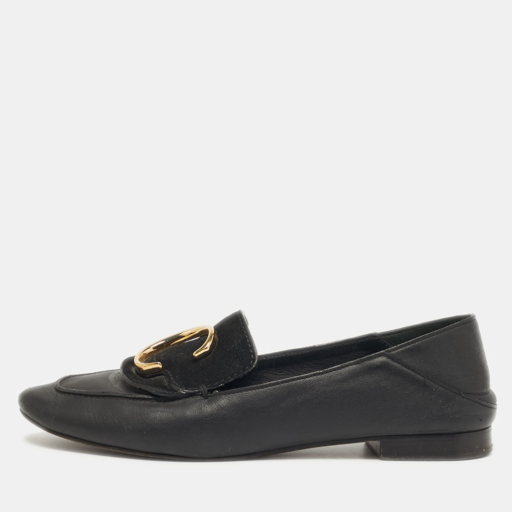 

Chloe Chloe C Size  Black Leather C Logo Loafers