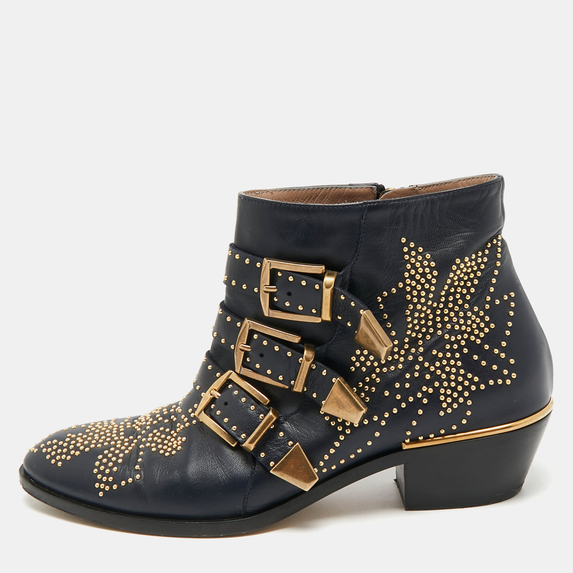 

Chloe Susanna Studded Size  Navy Blue Leather Ankle Boots