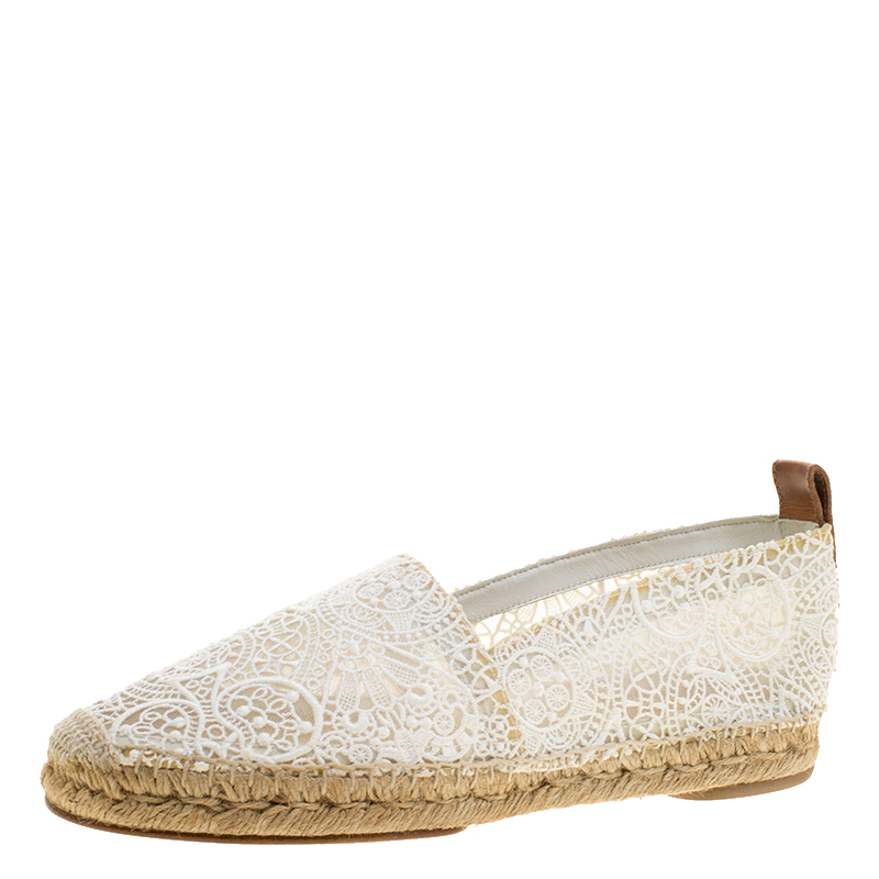 Pre Owned Chloe White Fabric Embroidered Espadrilles Size 41